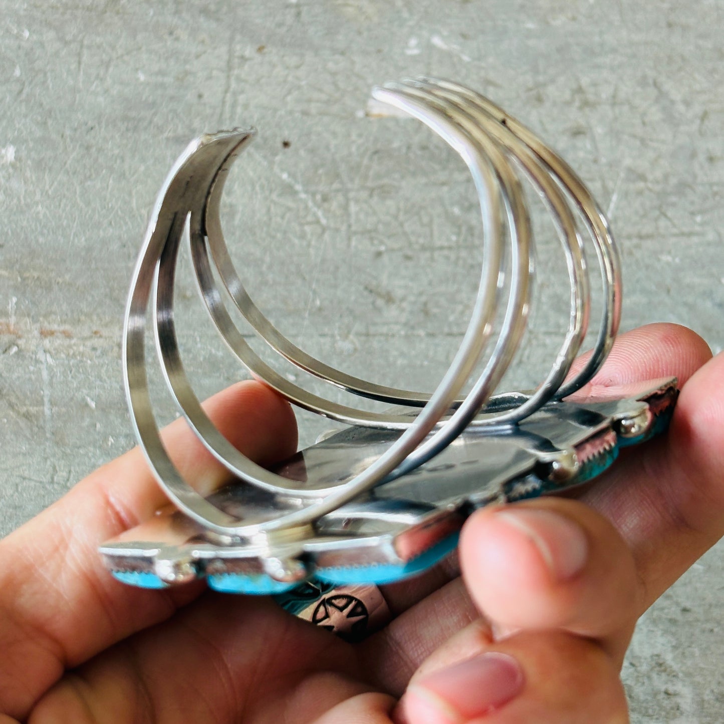 Navajo Lorenzo & Jerilyn Chee Sterling Silver & Kingman Turquoise Statement Cuff
