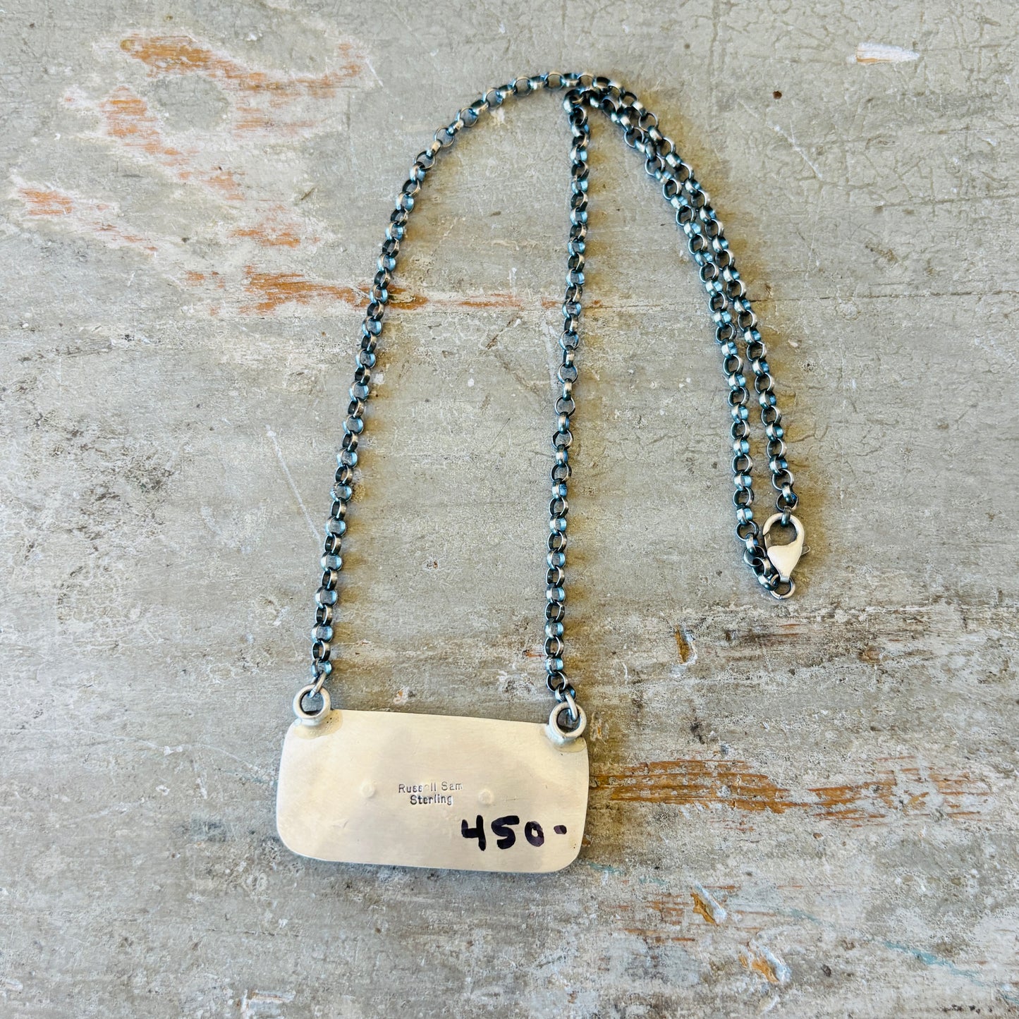 Navajo Russell Sam Sterling Silver - Pink Conch & Turquoise Bar Necklace