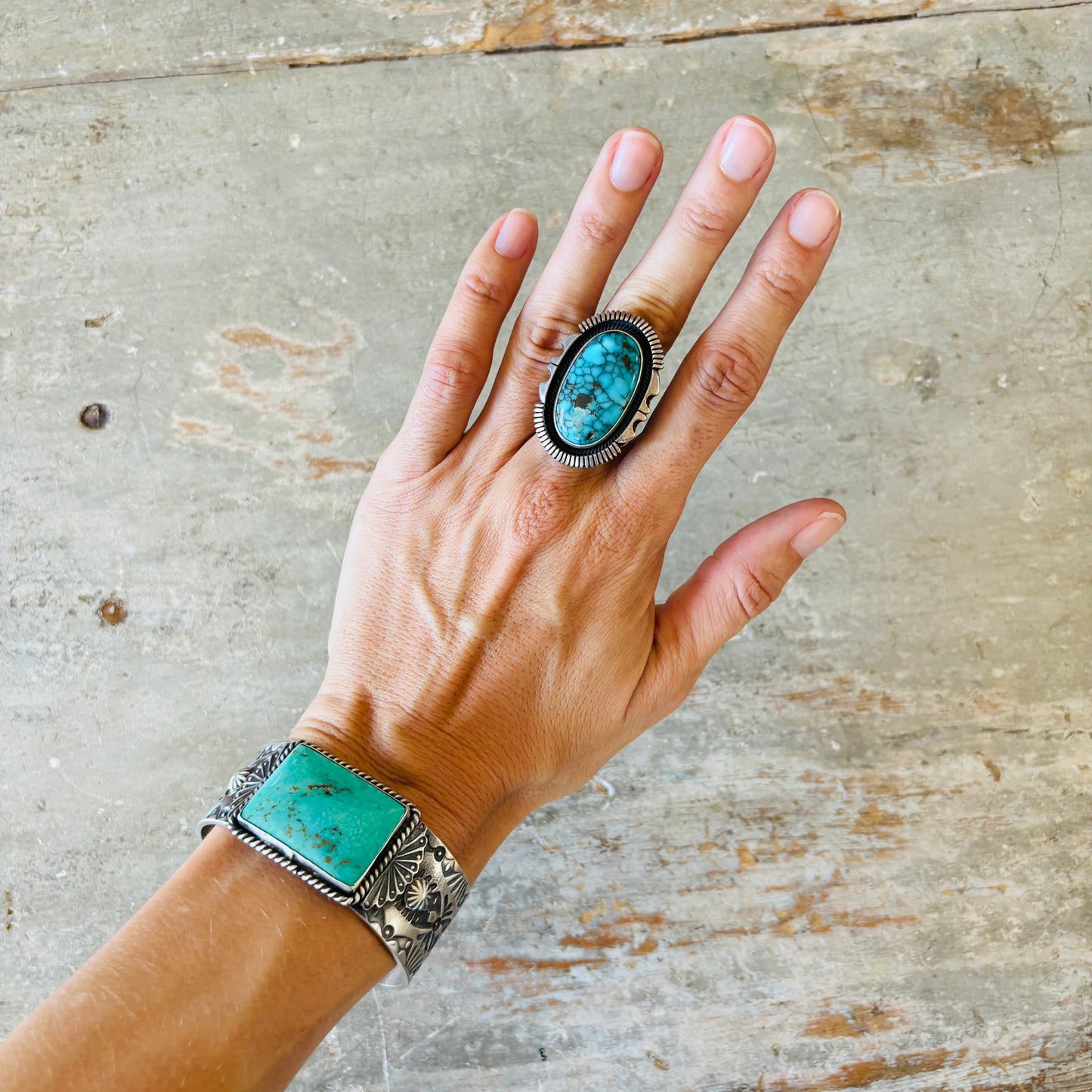 Navajo Floyd Parkhurst Sterling Silver & Lone Mountain Turquoise Ring