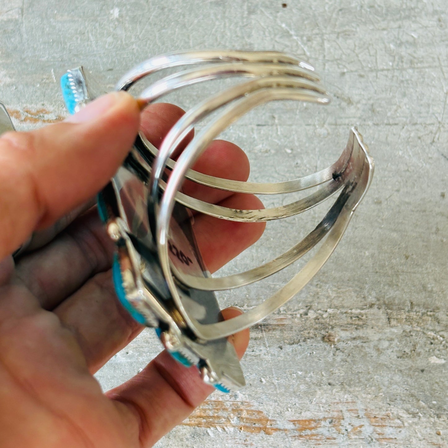 Navajo Lorenzo & Jerilyn Chee Sterling Silver & Kingman Turquoise Statement Cuff