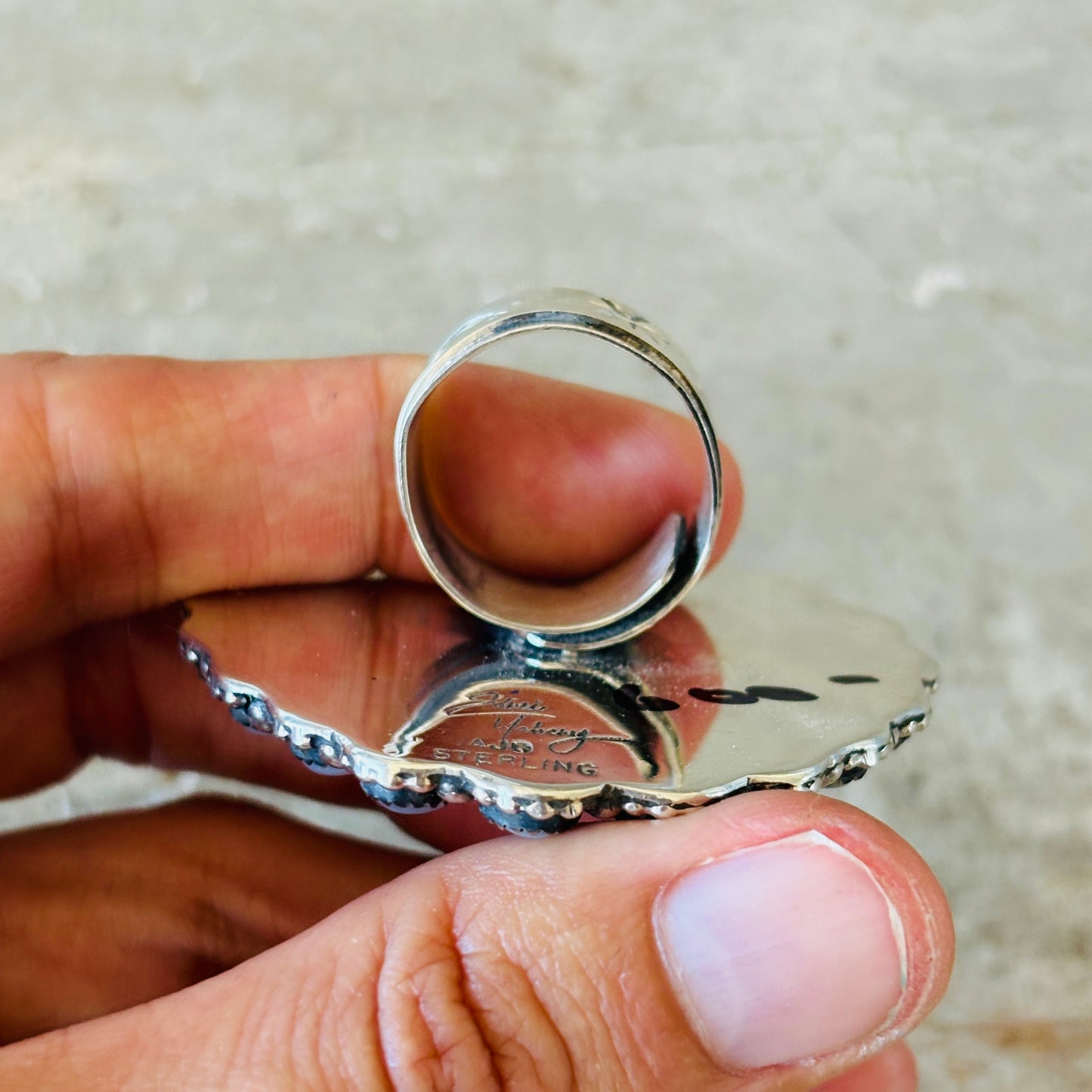 Navajo Ednei Yabney Sterling Silver & Shell Heart Cluster Ring
