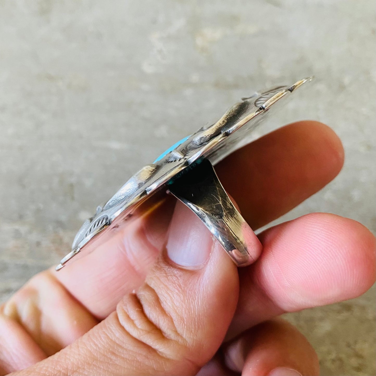 Navajo Glenn Livingston Sterling Silver & Turquoise Shadowbox Ring