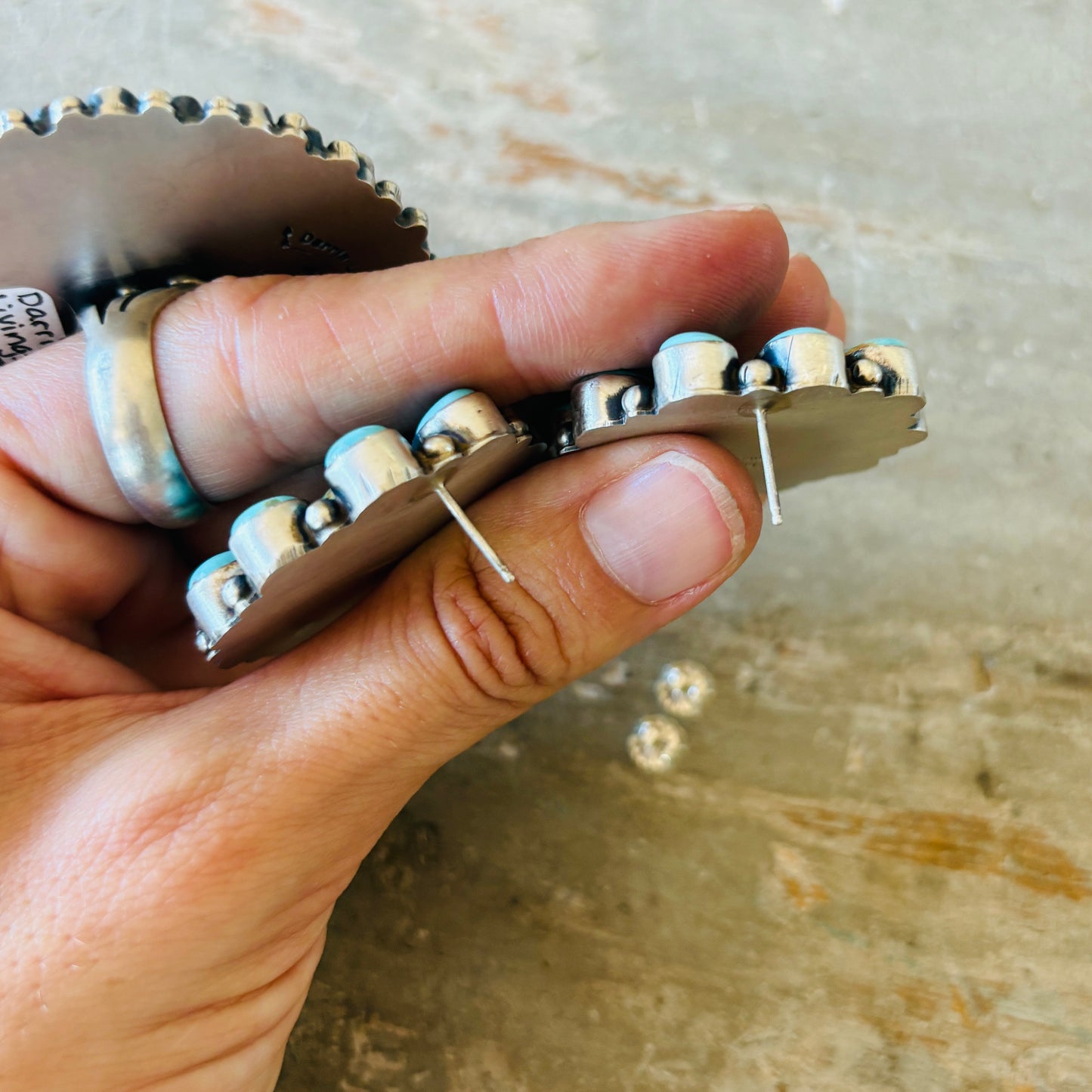 Navajo Rose Calladitto Sterling Silver & Kingman Cluster Earrings