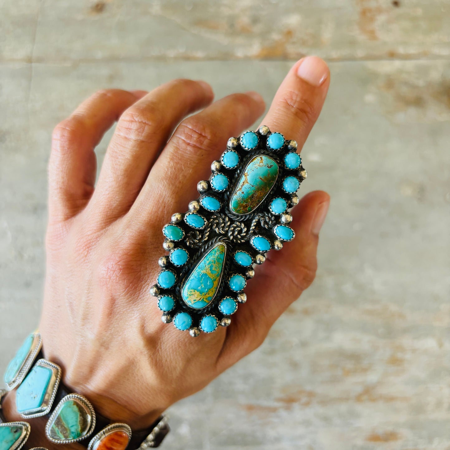 Navajo Myron Etsitty Sterling Silver & Multi Turquoise Ring