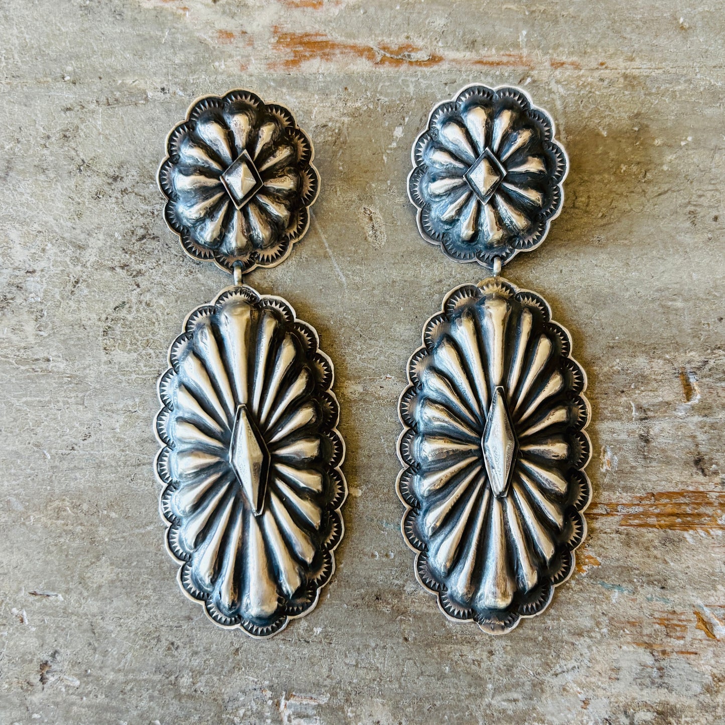 Navajo Rita Lee Sterling Silver & Concho Earrings