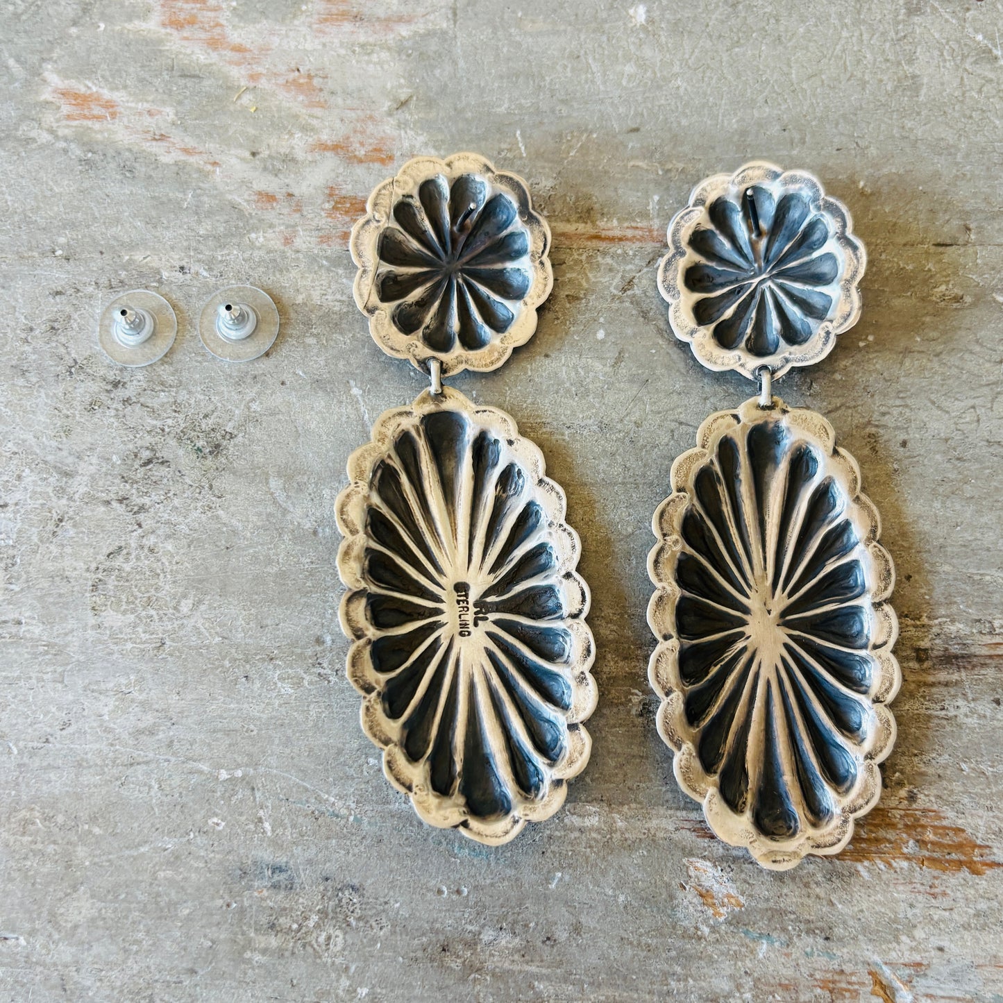 Navajo Rita Lee Sterling Silver & Concho Earrings