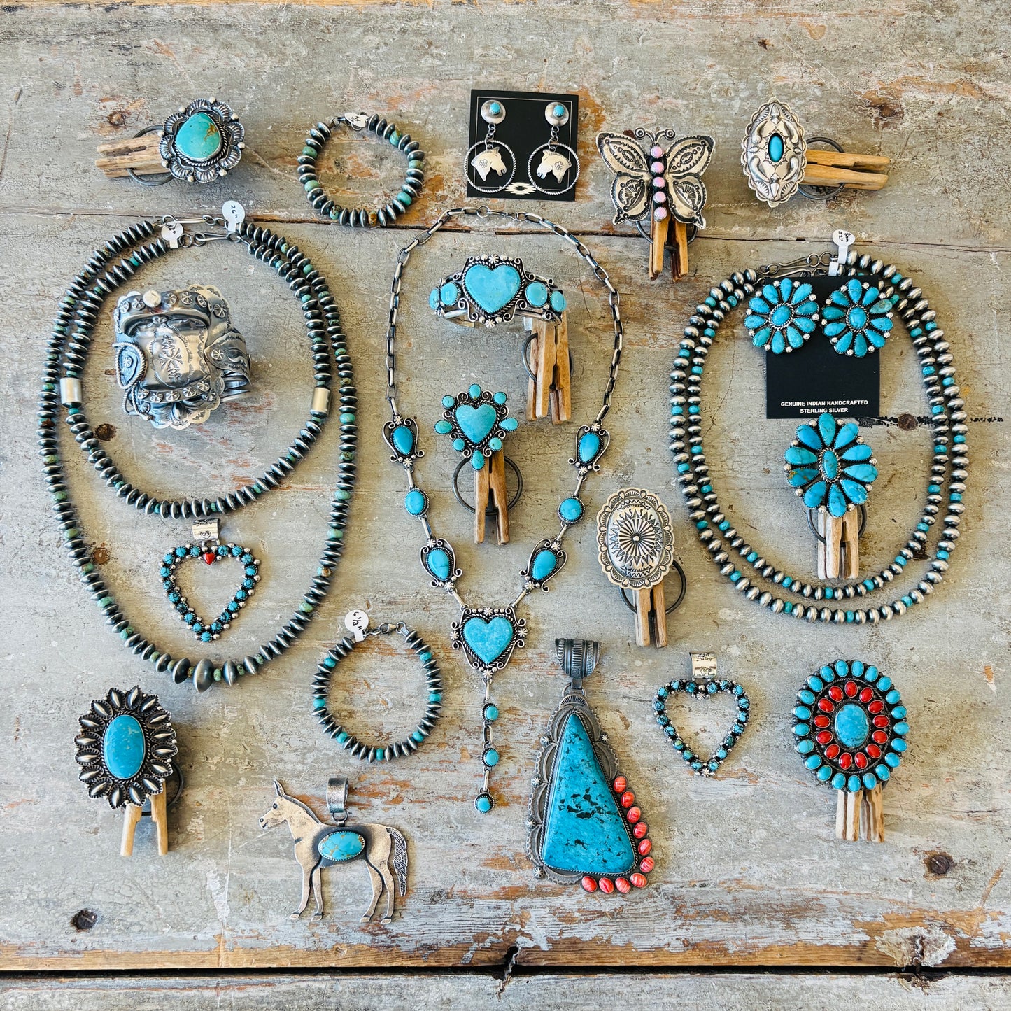 Navajo Tonisha Haley Sterling Silver & Campitos Turquoise 7mm Handmade Saucer - Tube Beads Pearl Necklace