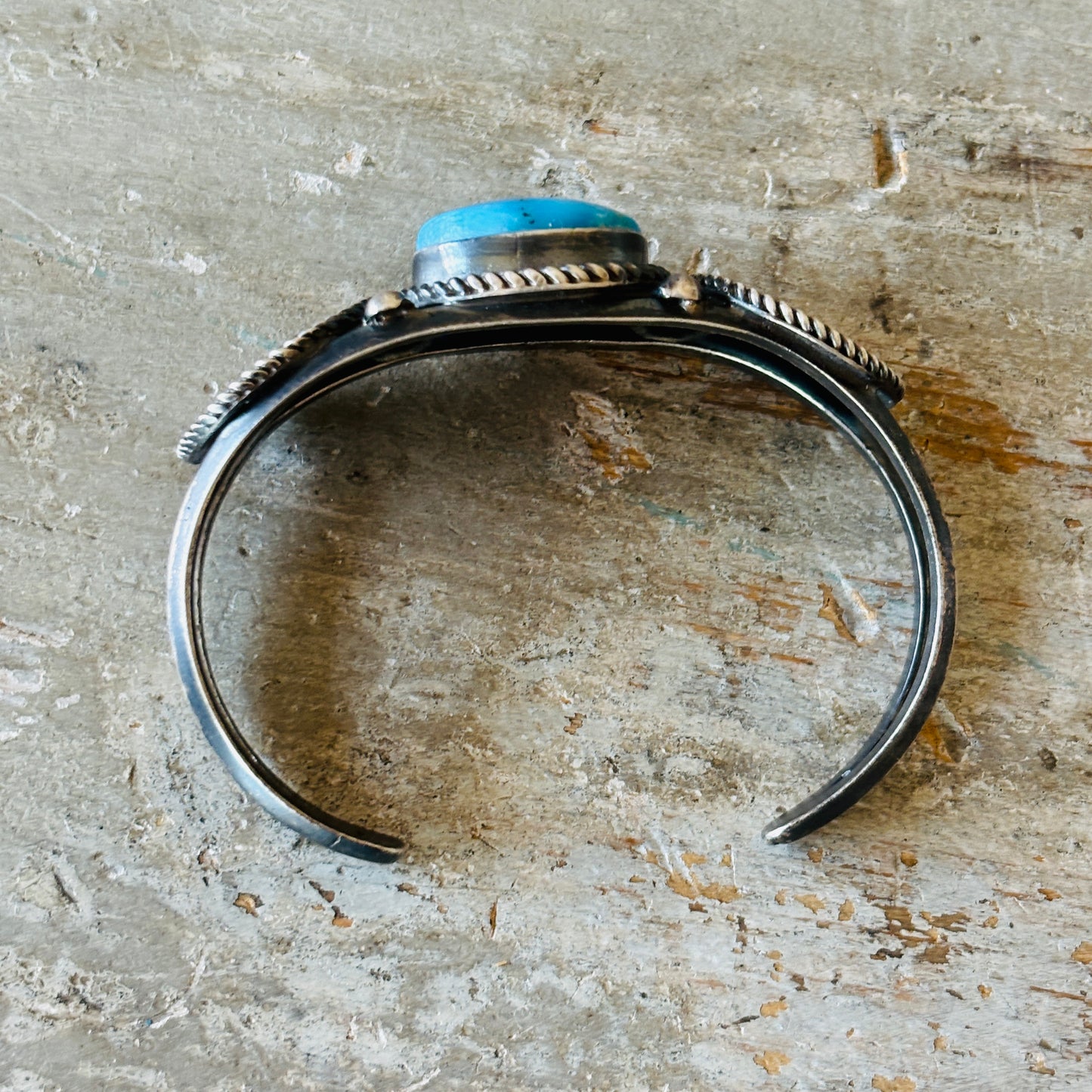 Navajo Signed Sterling Silver & Kingman Turquoise Liberty Coin Cuff