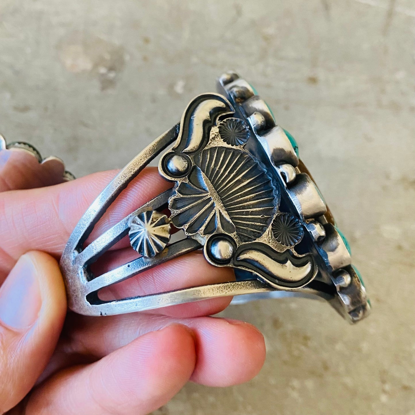 Navajo Kindale Billah Sterling Silver & Turquoise Cluster Statement Cuff