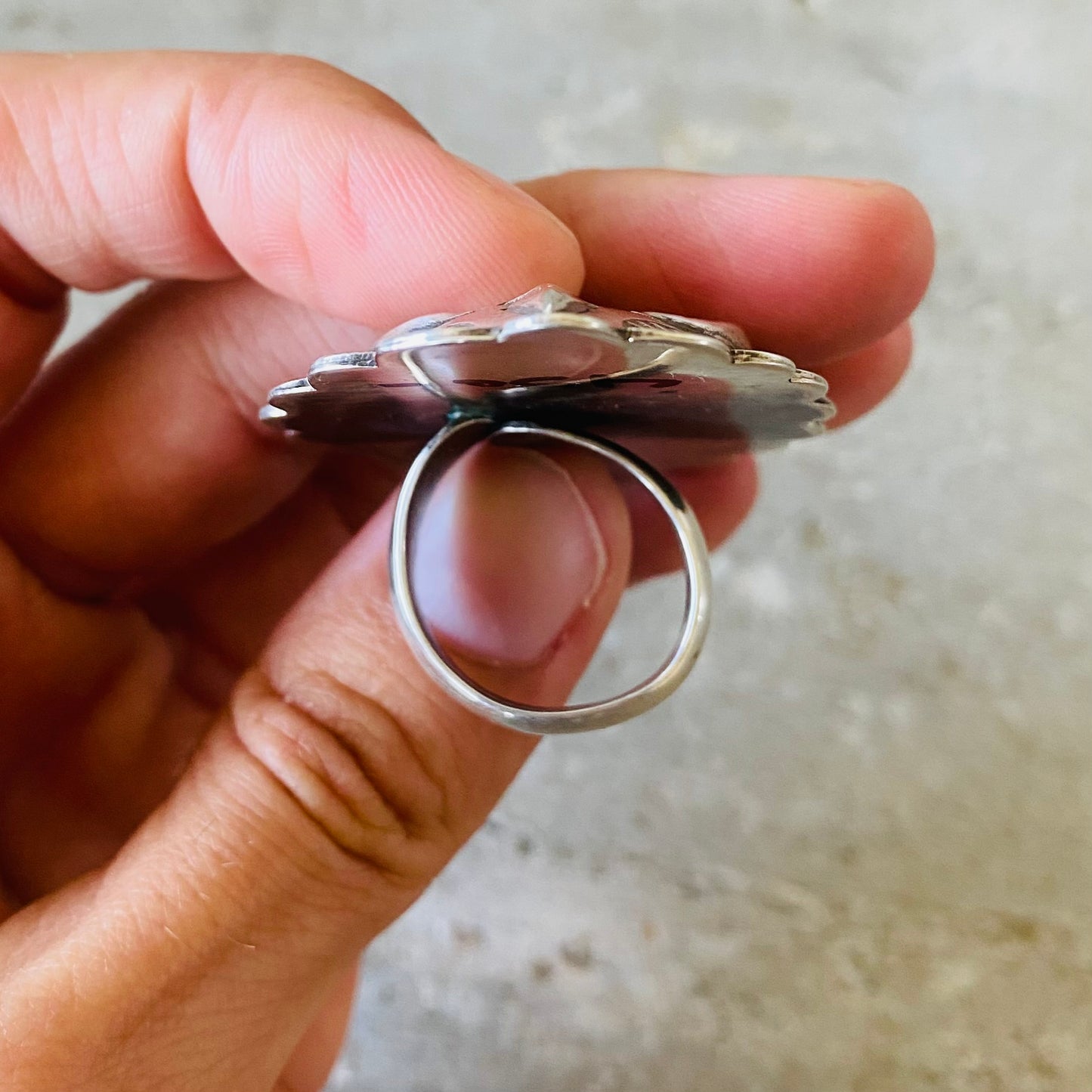 Navajo Glenn Livingston Sterling Silver & Turquoise Shadowbox Ring