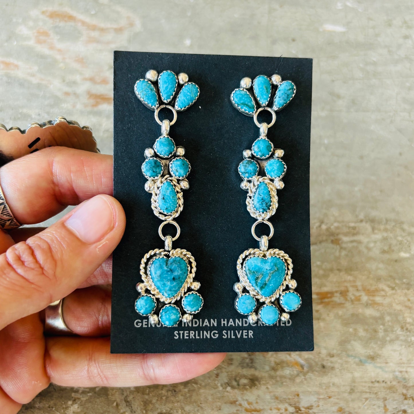 Navajo Rodney Notah Sterling Silver & Kingman Turquoise Statement Earrings