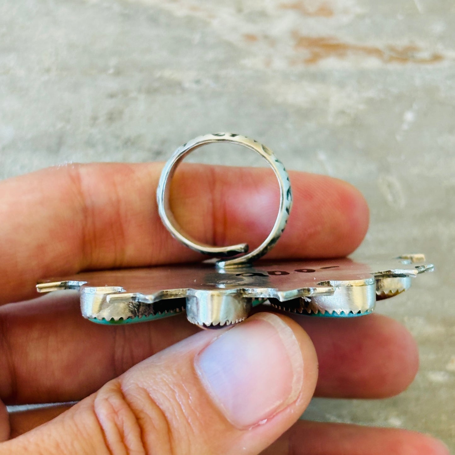Navajo Chris Etsitty Sterling Silver - Purple Spiny & Sonoran Turquoise Stars Ring