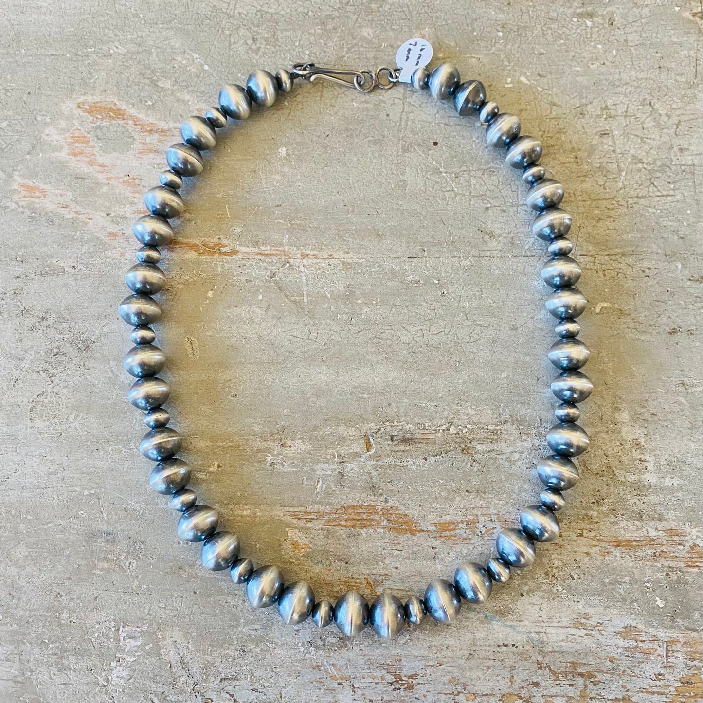 Navajo Sterling Silver Alternating 10mm - 7mm Handmade Pearls Necklace