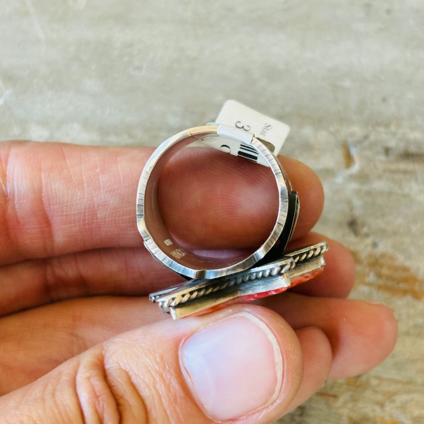 Navajo Andy Cadman Sterling Silver & Red Spiny Oyster Star Ring
