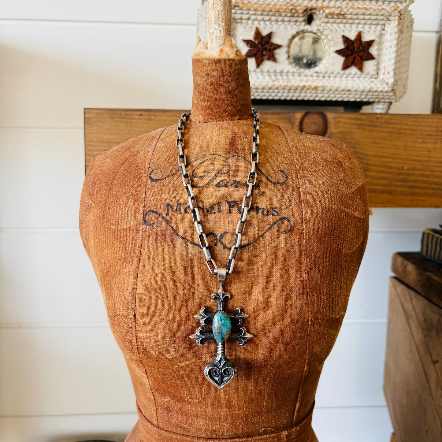 Navajo Floyd Parkhurst Sterling Silver & Bisbee Turquoise Heart Tufa Cast Pendant!