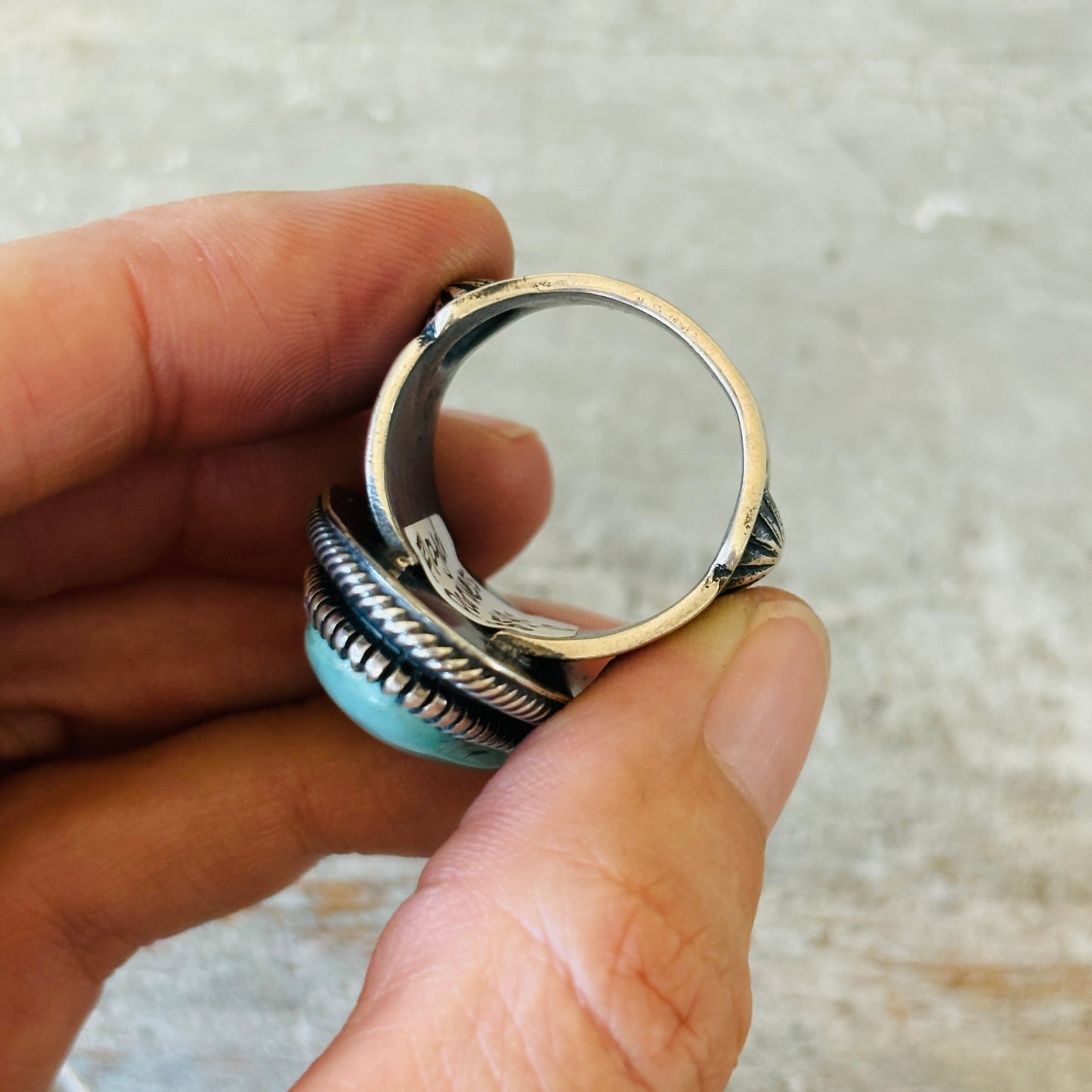 Navajo Floyd Parkhurst Sterling Silver & Carico Lake Turquoise Ring