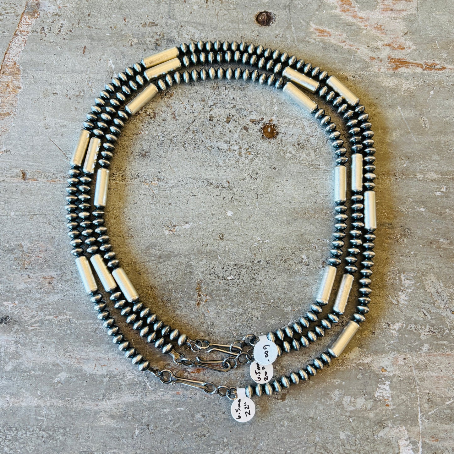 Navajo Tonisha Haley Sterling Silver 6.5mm - Tube Beads Handmade Pearls Necklace