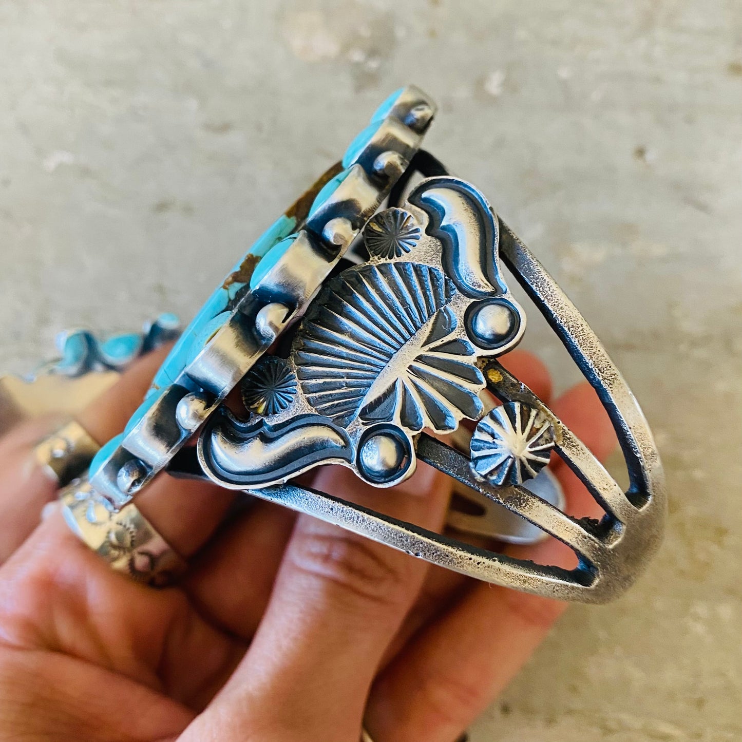 Navajo Kindale Billah Sterling Silver & Turquoise Cluster Statement Cuff