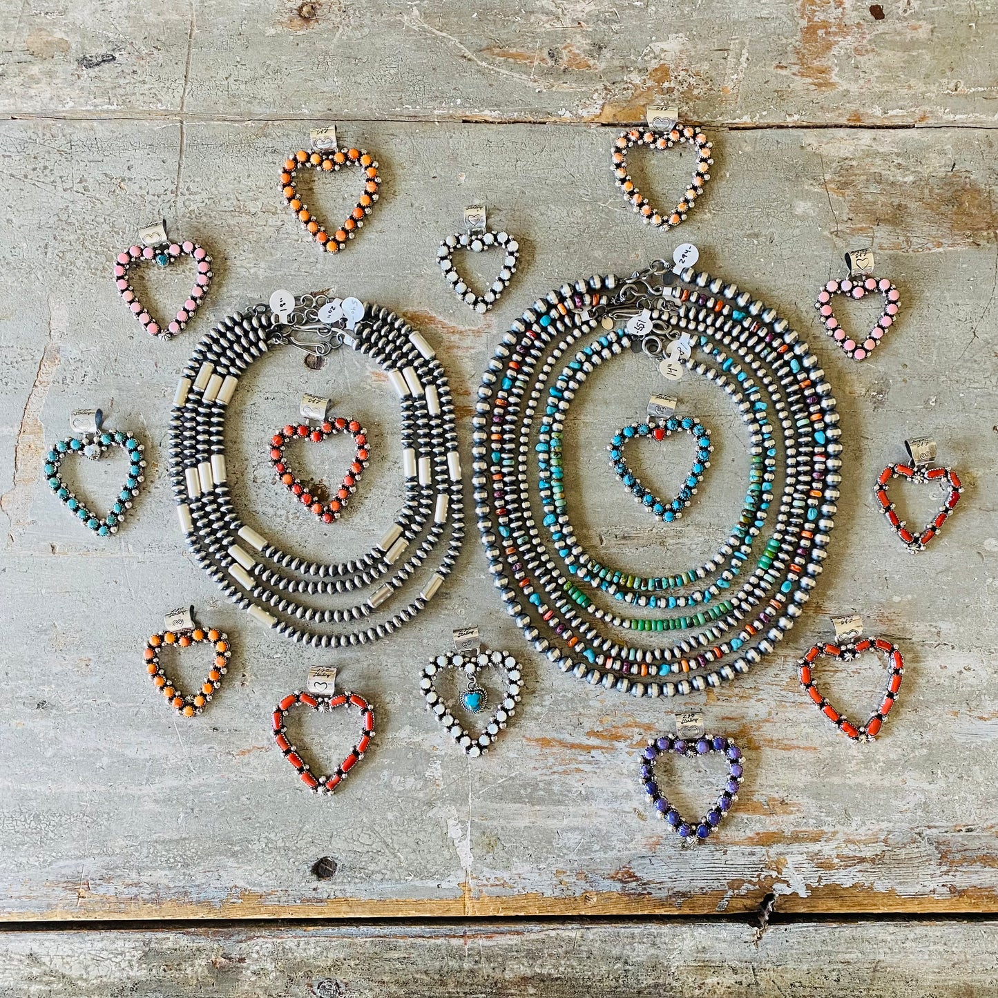 Navajo Lorenzo Jerilyn Chee Sterling Silver & Orange Mojave Heart Pendant