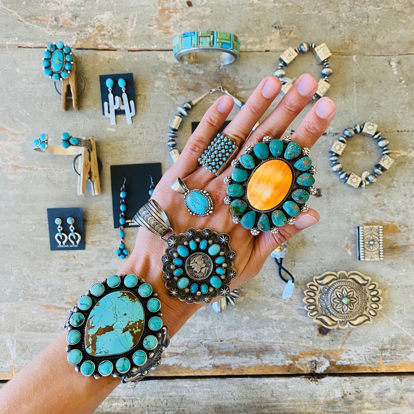 Navajo Kindale Billah Sterling Silver & Turquoise Cluster Statement Cuff