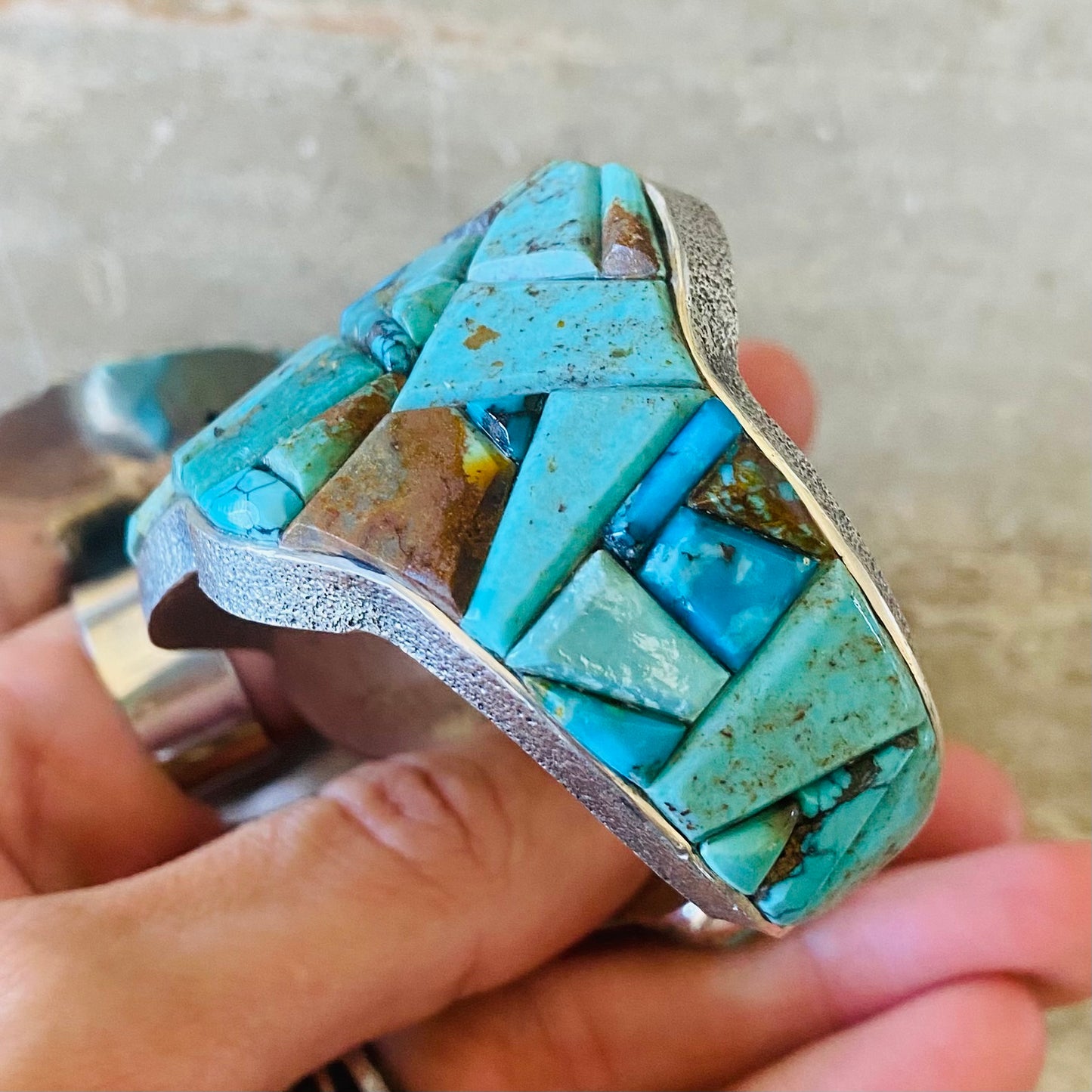 Navajo Lester James Sterling Silver & Turquoise Cobblestone Cuff