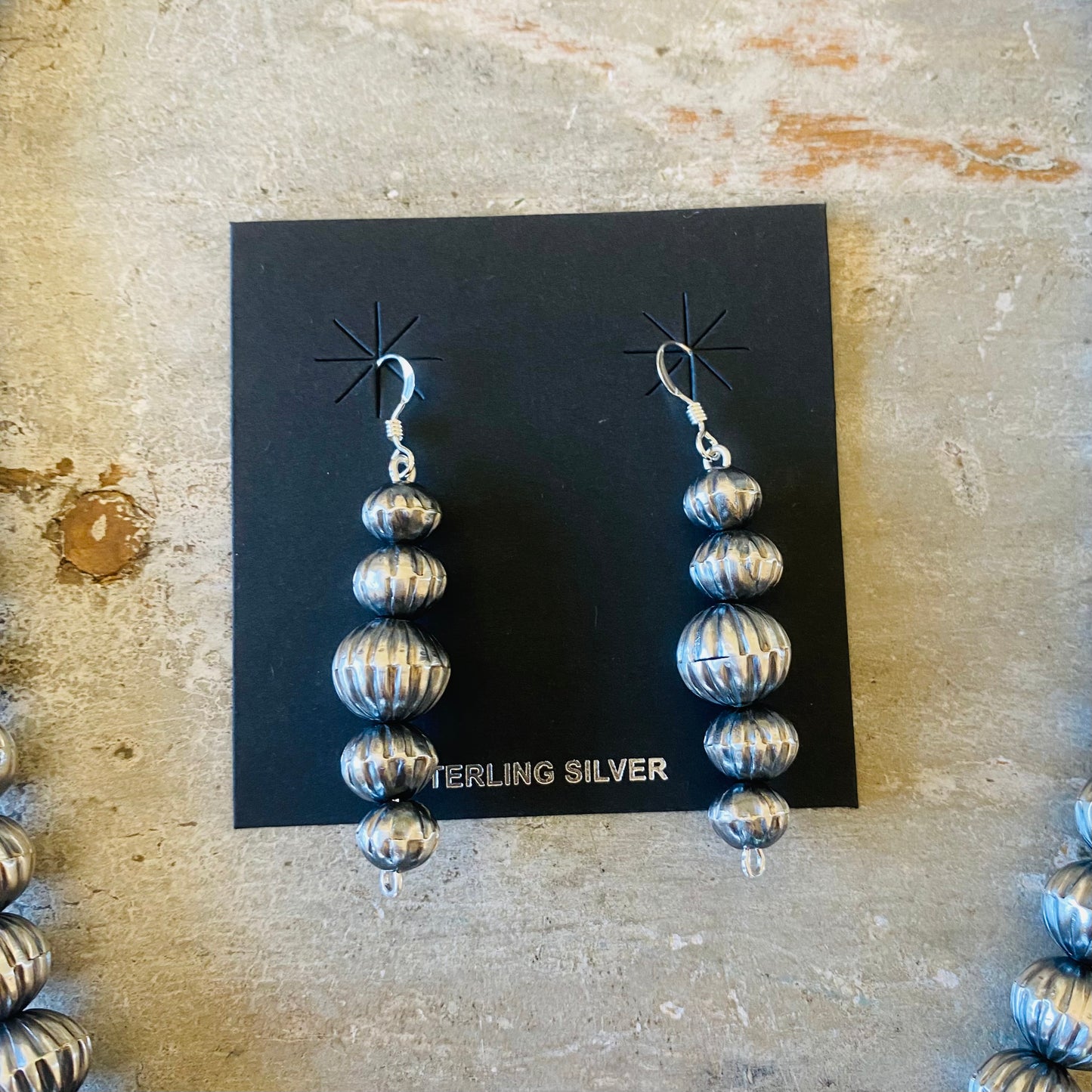 Navajo Preston Haley Sterling Silver Handmade Graduated Fluted Pearls & Earrings Set