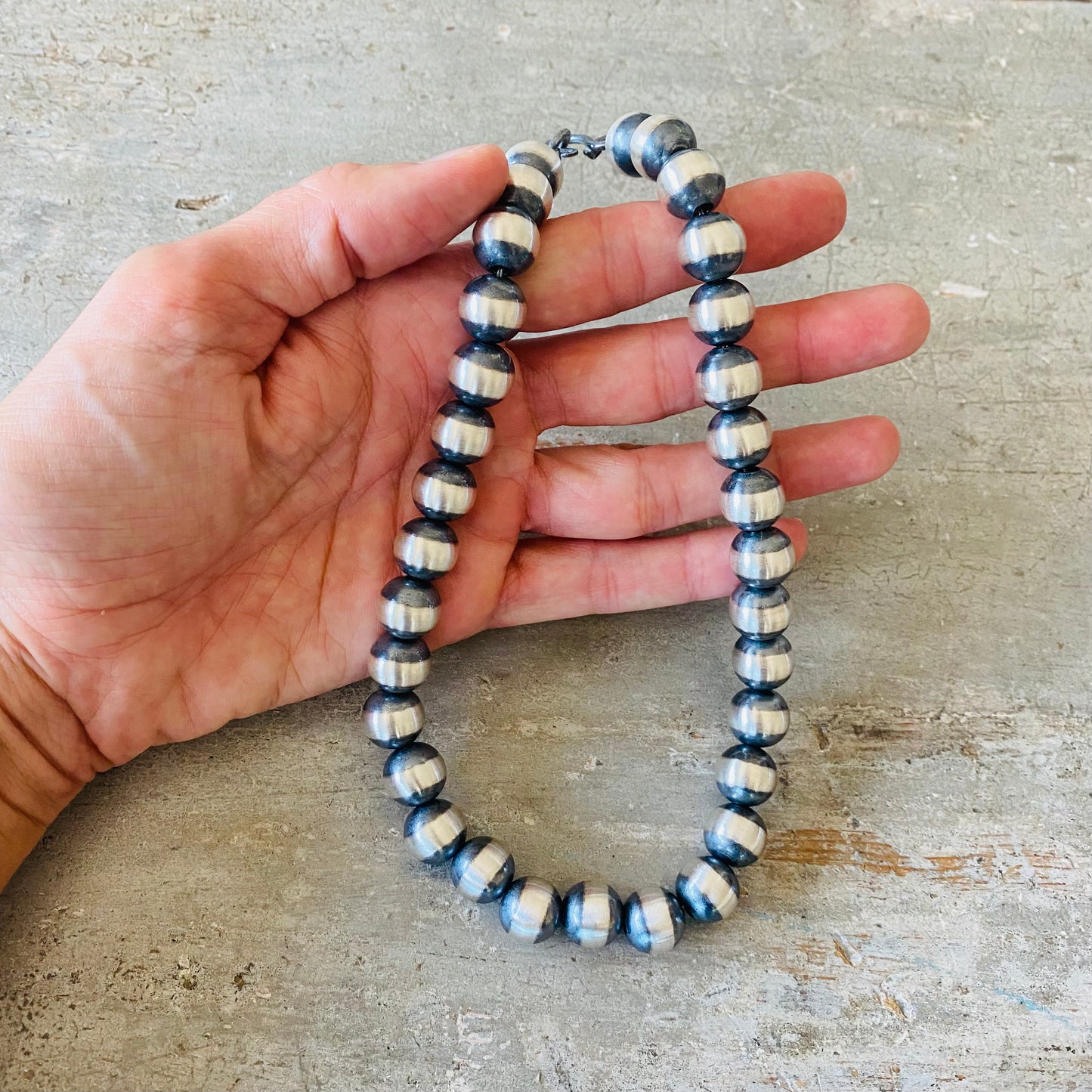 Navajo Strung Sterling Silver Machine Made 12mm Pearls Necklace