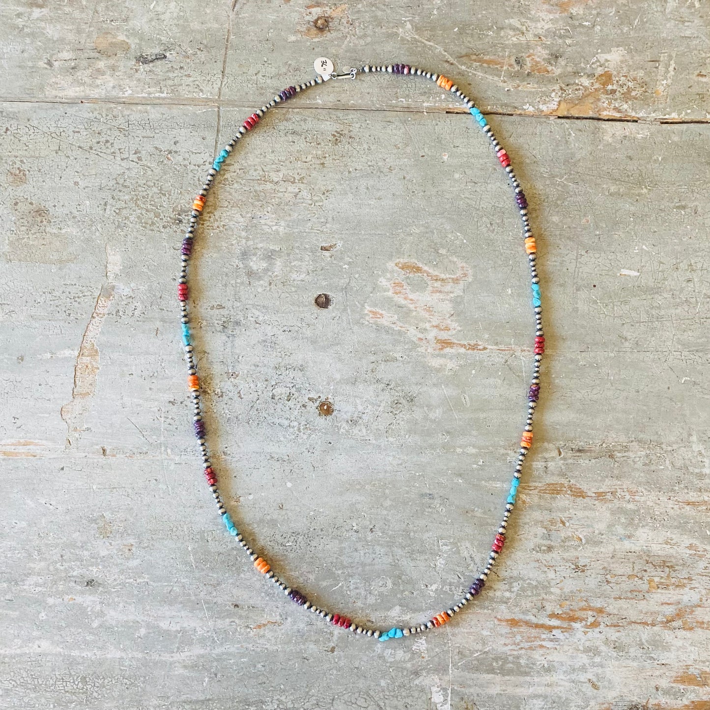 Navajo Strung Sterling Silver Machine Made Fiesta Pearls Necklace