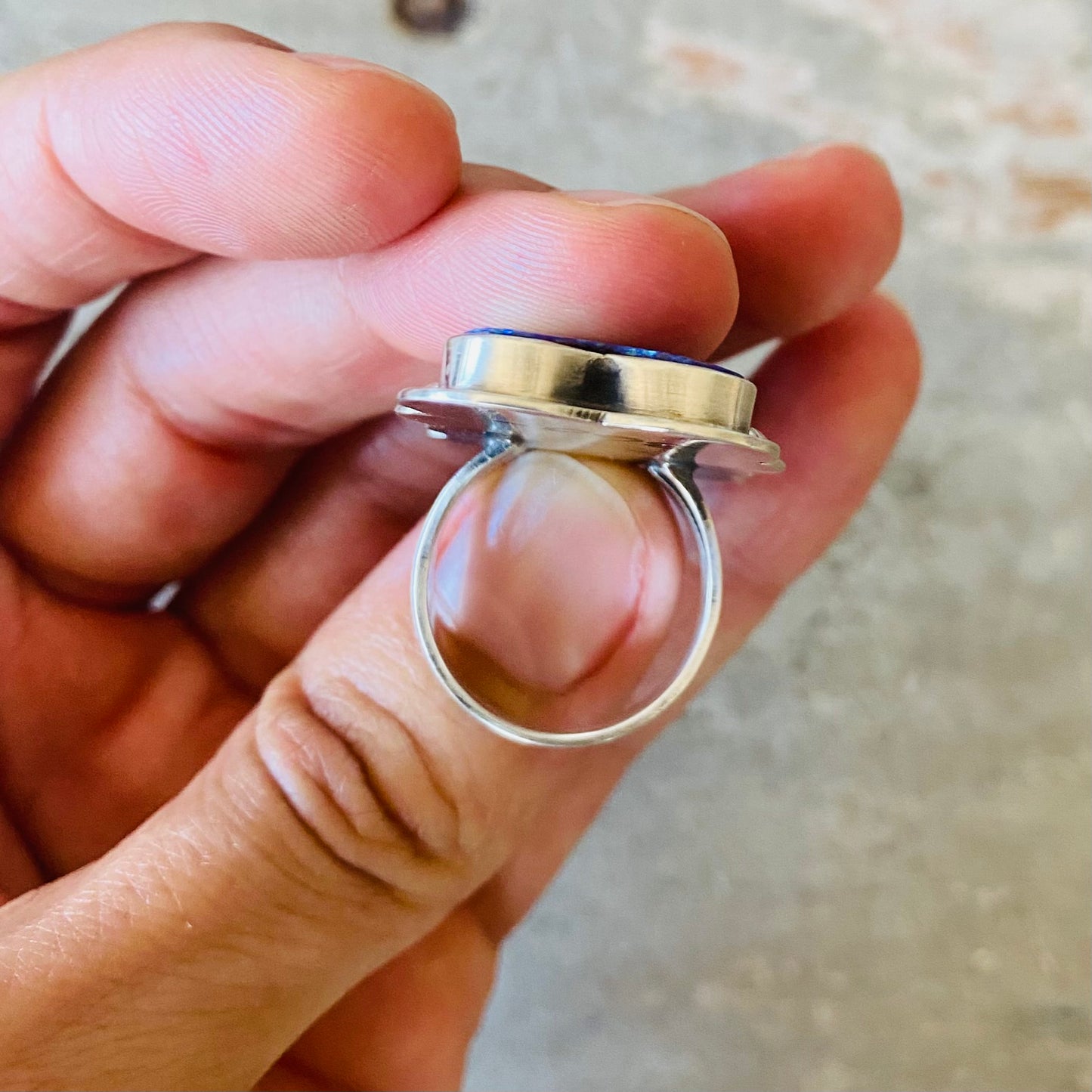 Navajo Signed Sterling Silver & Blue Purple Lab Opal Hearts Ring