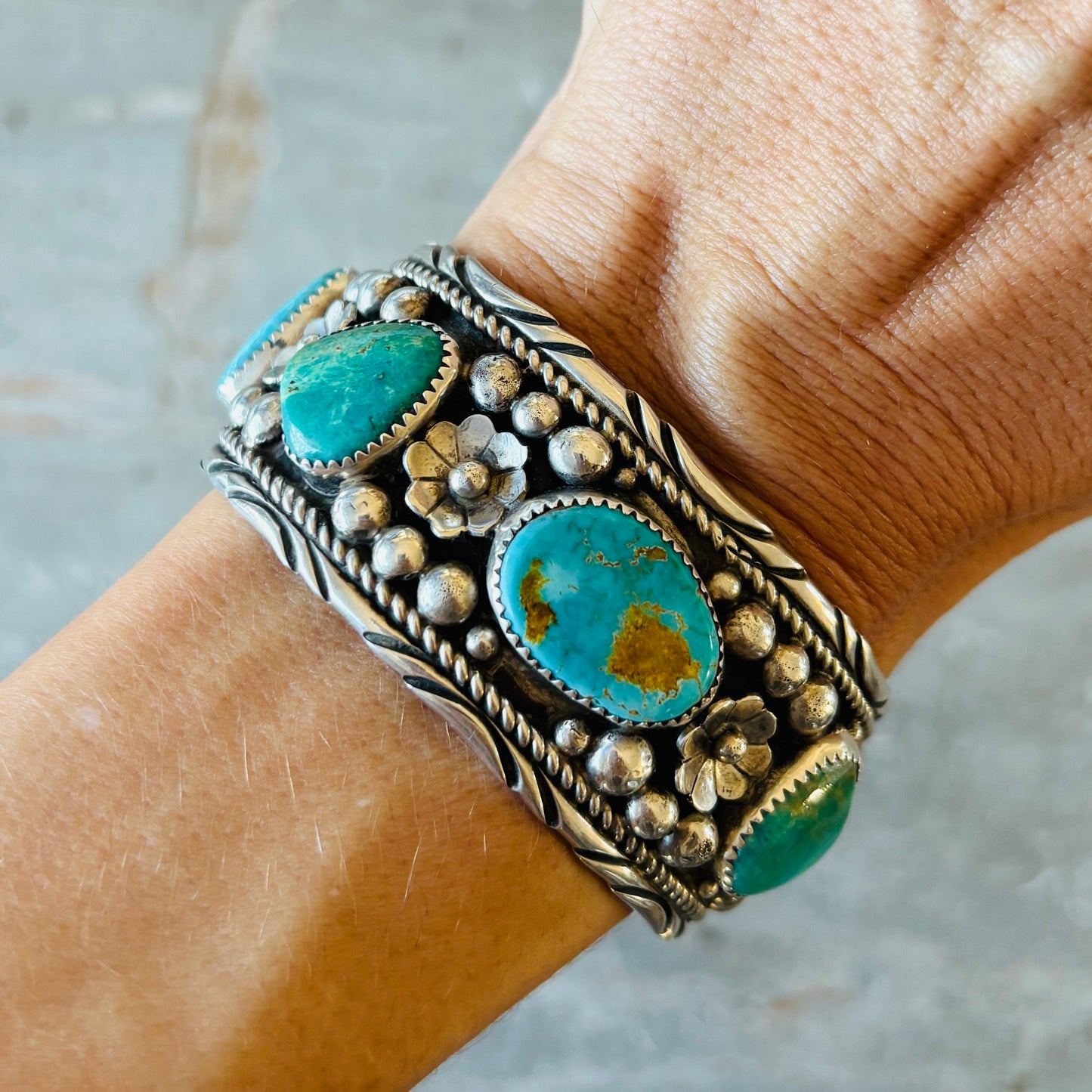 Navajo Jimmie Yazzie Sterling Silver & Royston Turquoise Stacker Cuff