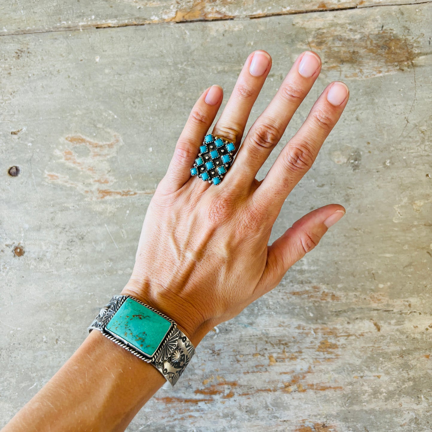 Navajo Signed Sterling Silver & Kingman Turquoise Ring