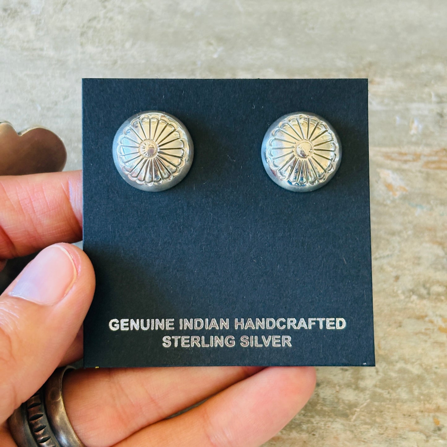 Navajo Mazzie Yazzie Sterling Silver Button Earrings