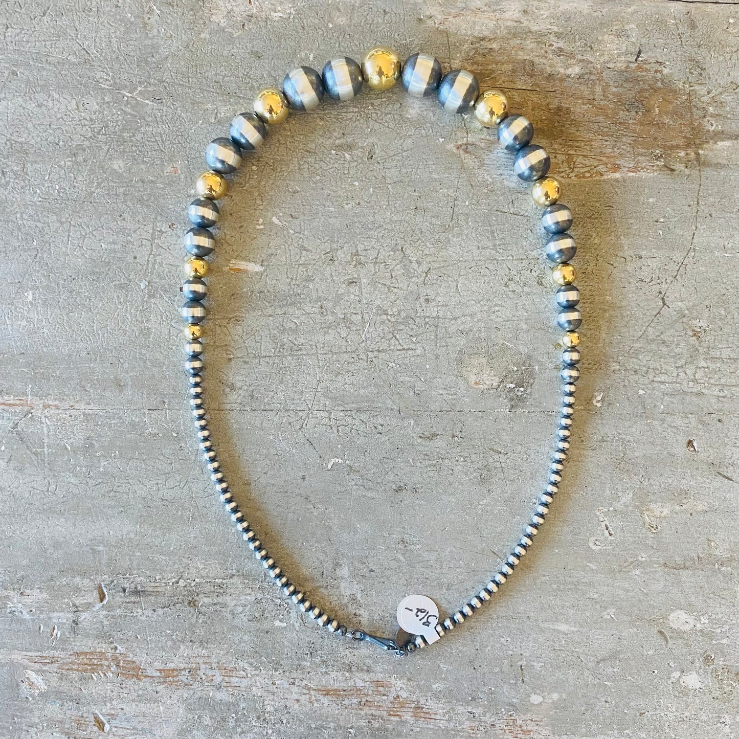 Native Strung Sterling Silver & 18k Gold Plated Graduated Machine Made Pearls Necklace