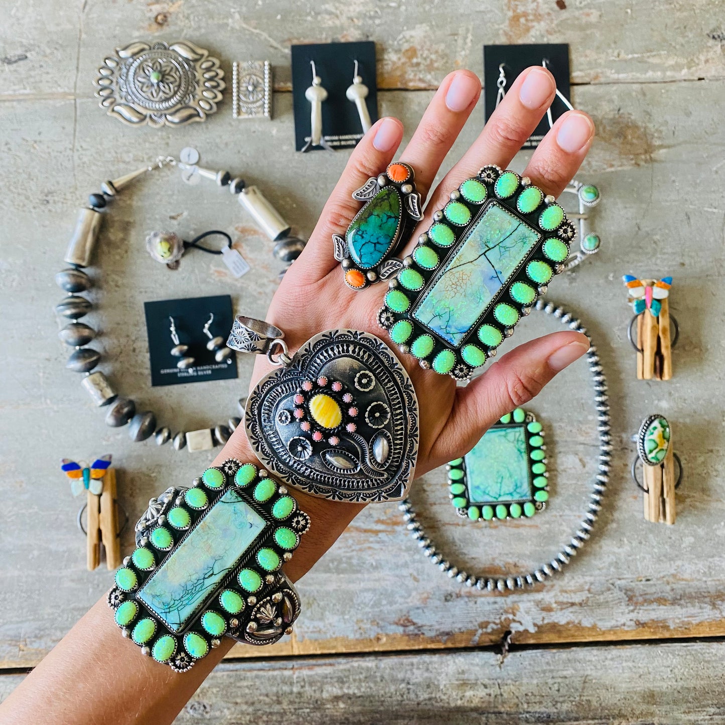 Navajo Myron Etsitty Sterling Silver & Sonoran Turquoise Belt Buckle Set