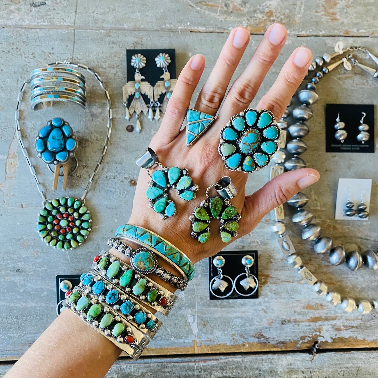 Navajo Lorenzo Jerilyn Chee Sterling Silver & Kingman Turquoise Stacker Cuff