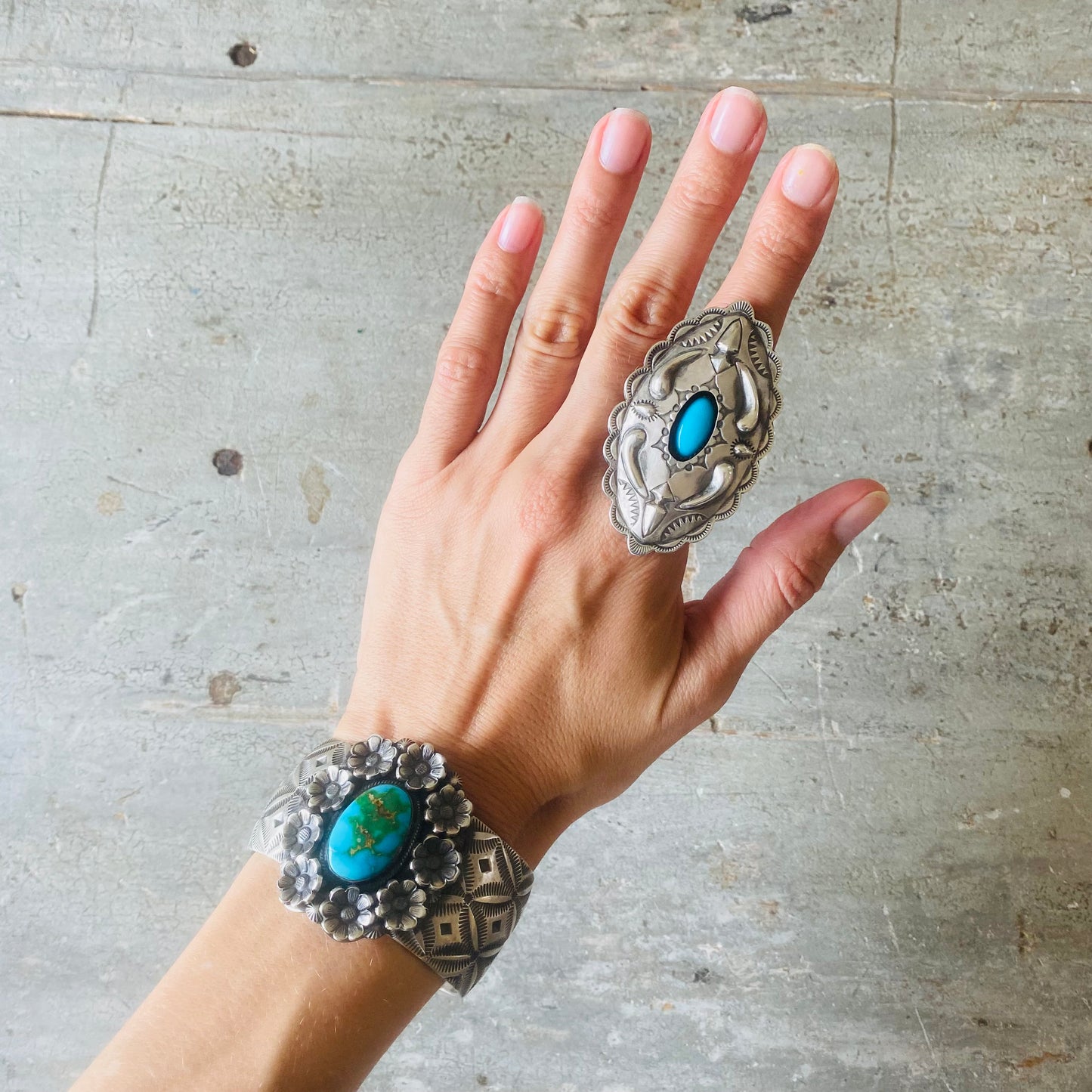 Navajo Glenn Livingston Sterling Silver & Turquoise Shadowbox Ring