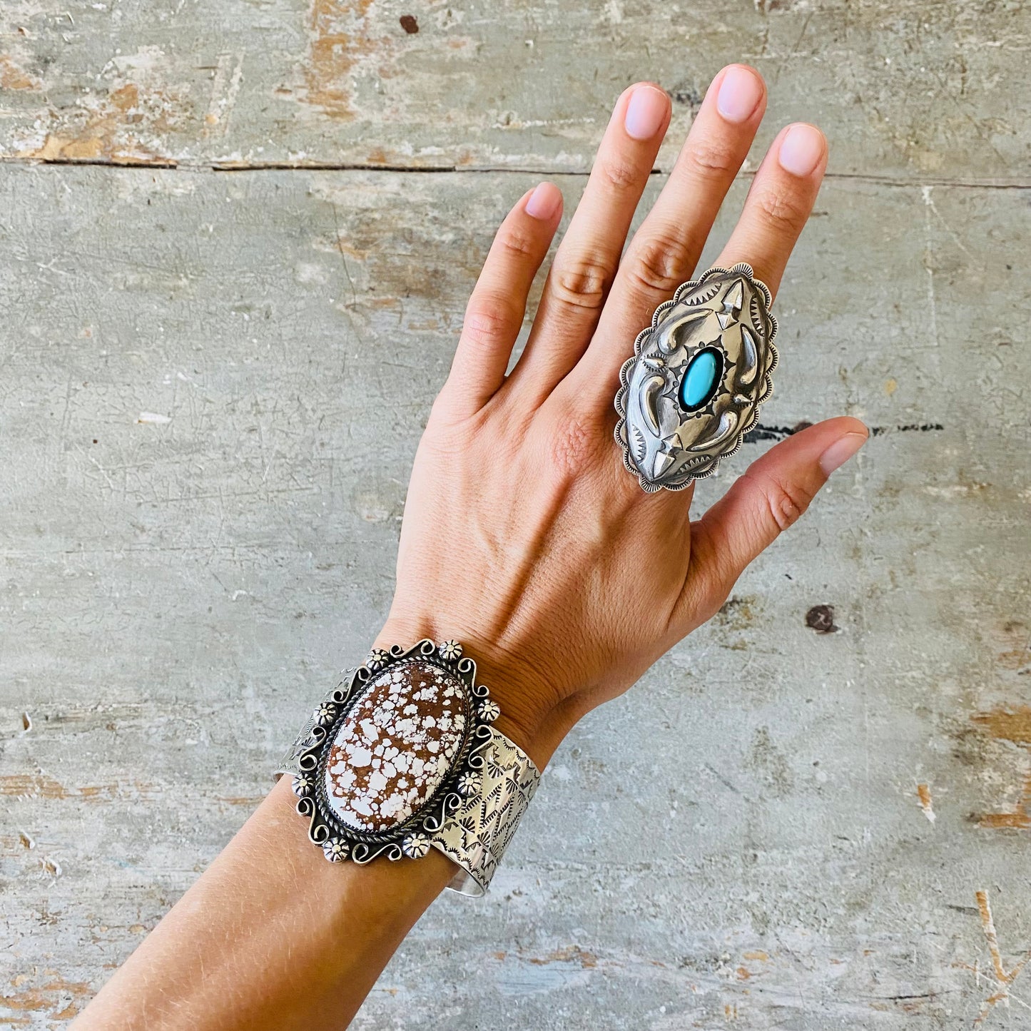 Navajo Glenn Livingston Sterling Silver & Turquoise Shadowbox Ring