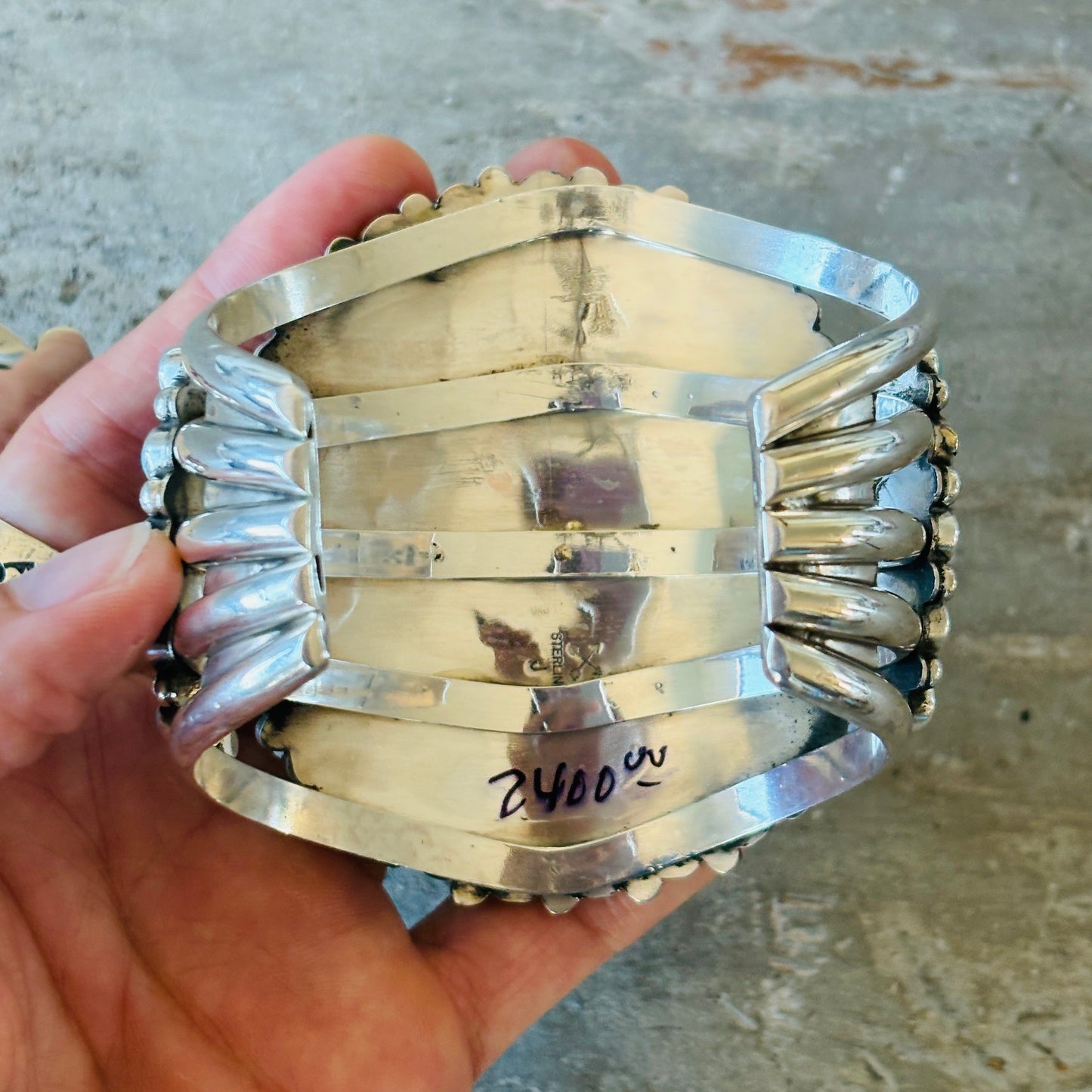 Navajo Melvin & Tiffany Jones Sterling Silver & Kingman Turquoise Cluster Cuff