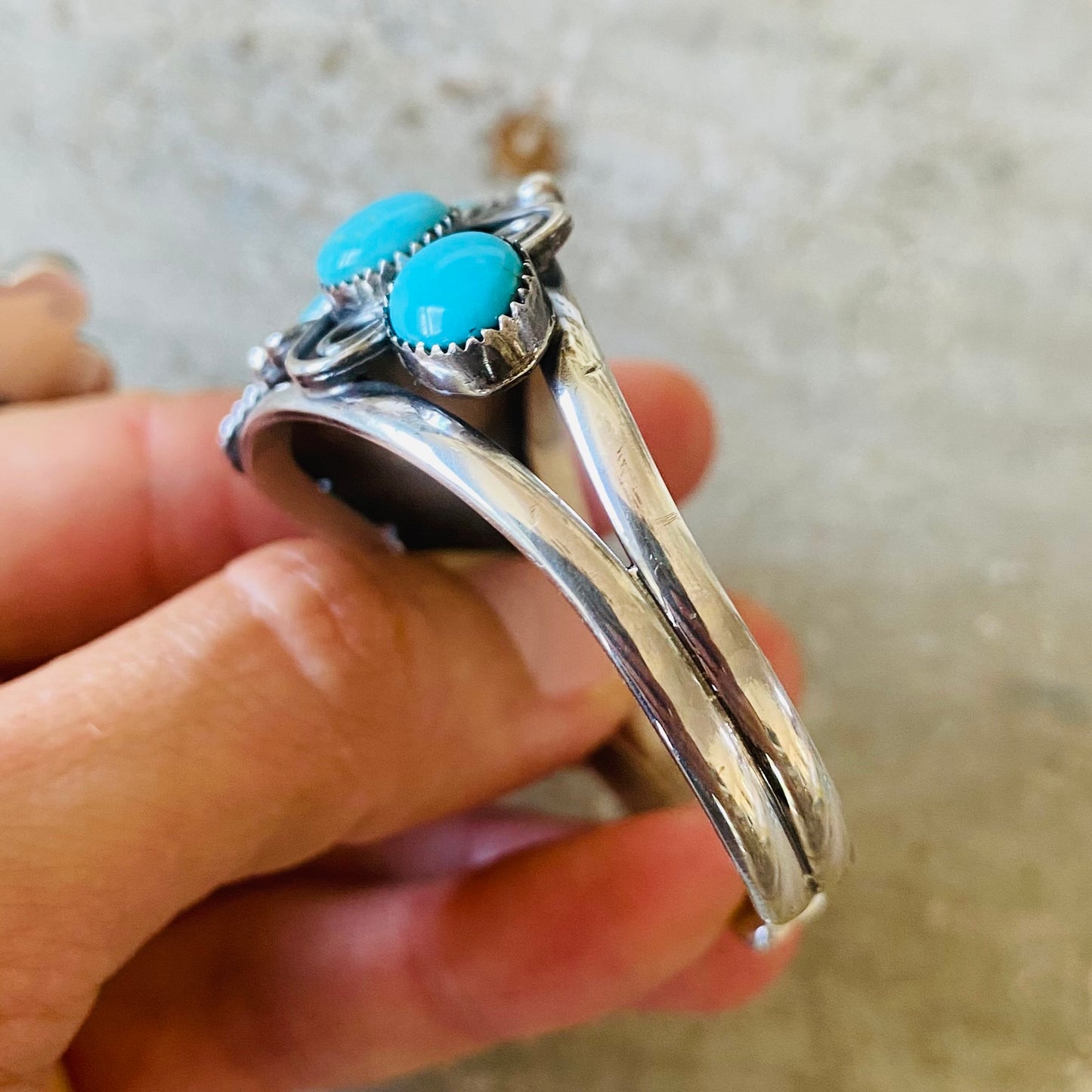 Navajo Lorenzo & Jerilyn Chee Sterling Silver & Campitos Turquoise Heart Cuff
