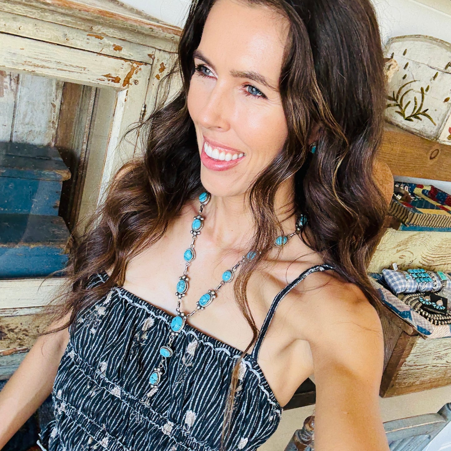 Navajo Cordelle Platero Sterling Silver & Egyptian Turquoise Lariat Necklace