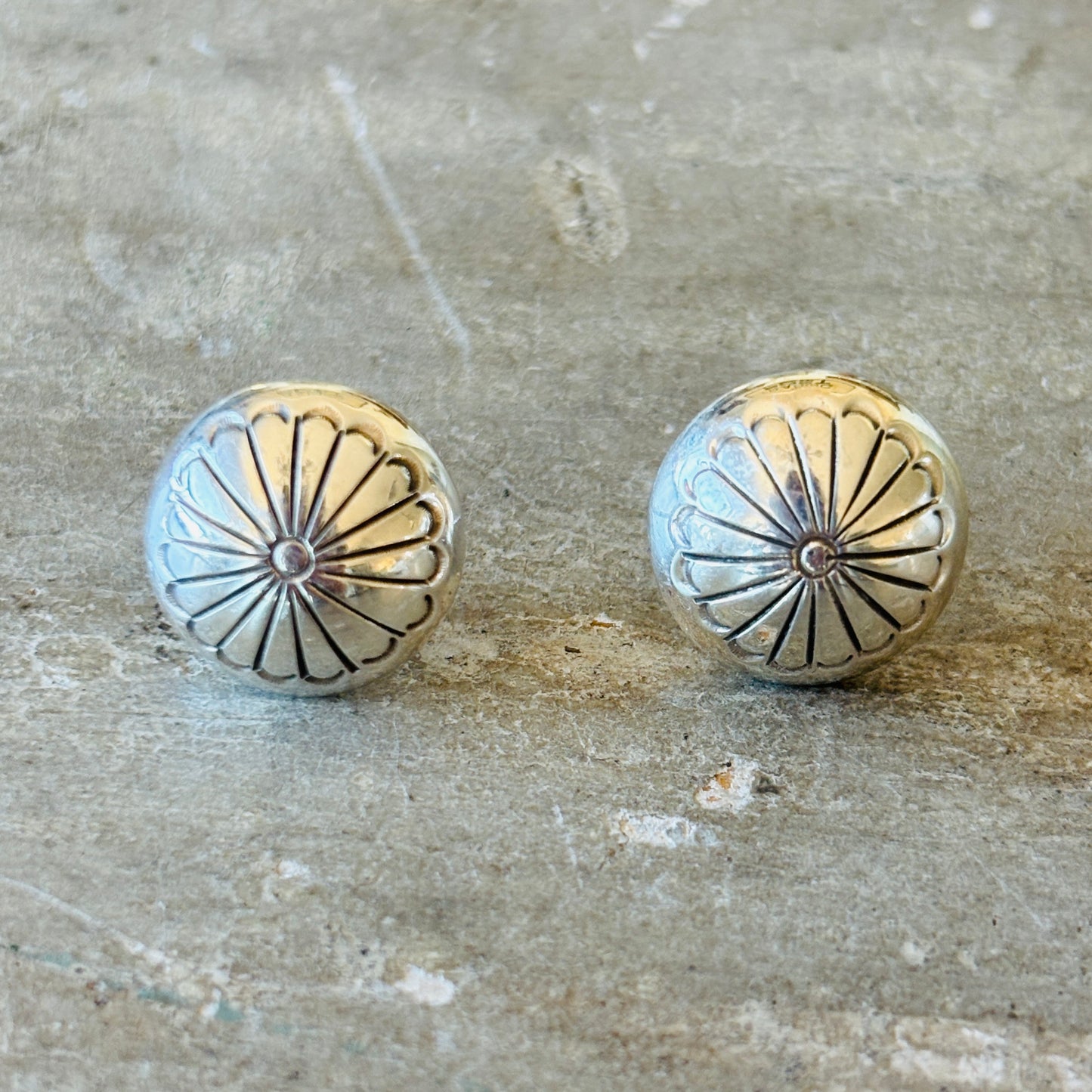 Navajo Mazzie Yazzie Sterling Silver Button Earrings