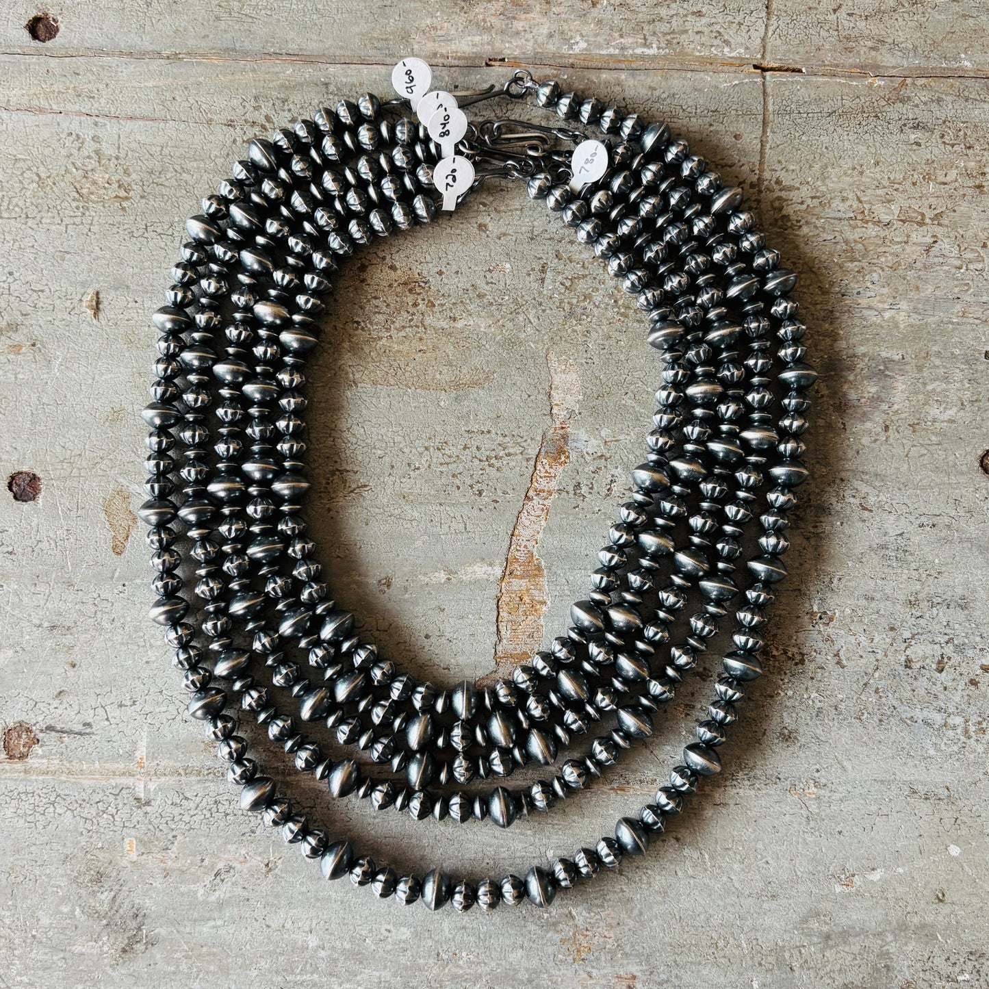 Navajo Austin Haley Sterling Silver 5mm - 9mm - 10mm Handmade Pearls Necklaces