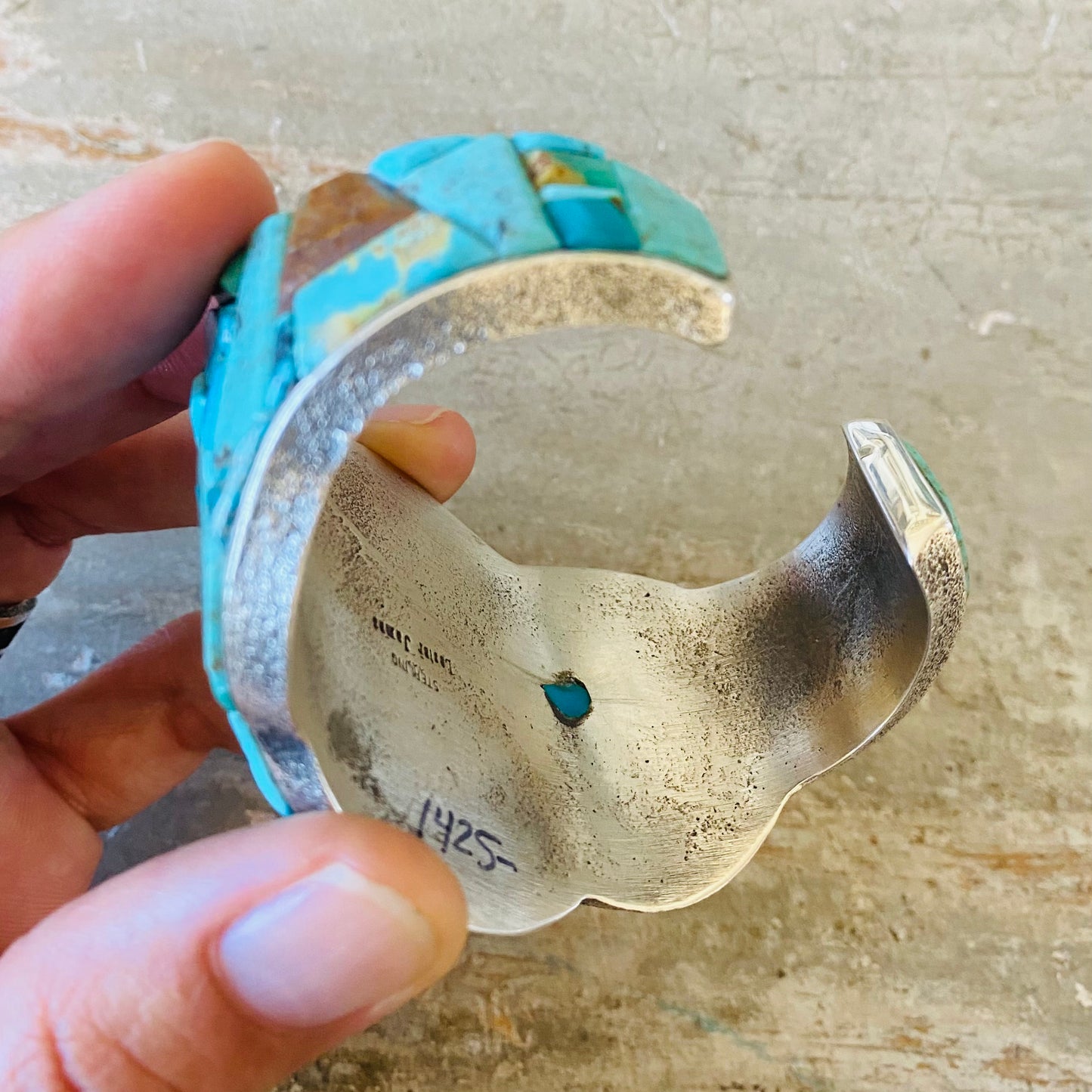 Navajo Lester James Sterling Silver & Turquoise Cobblestone Cuff
