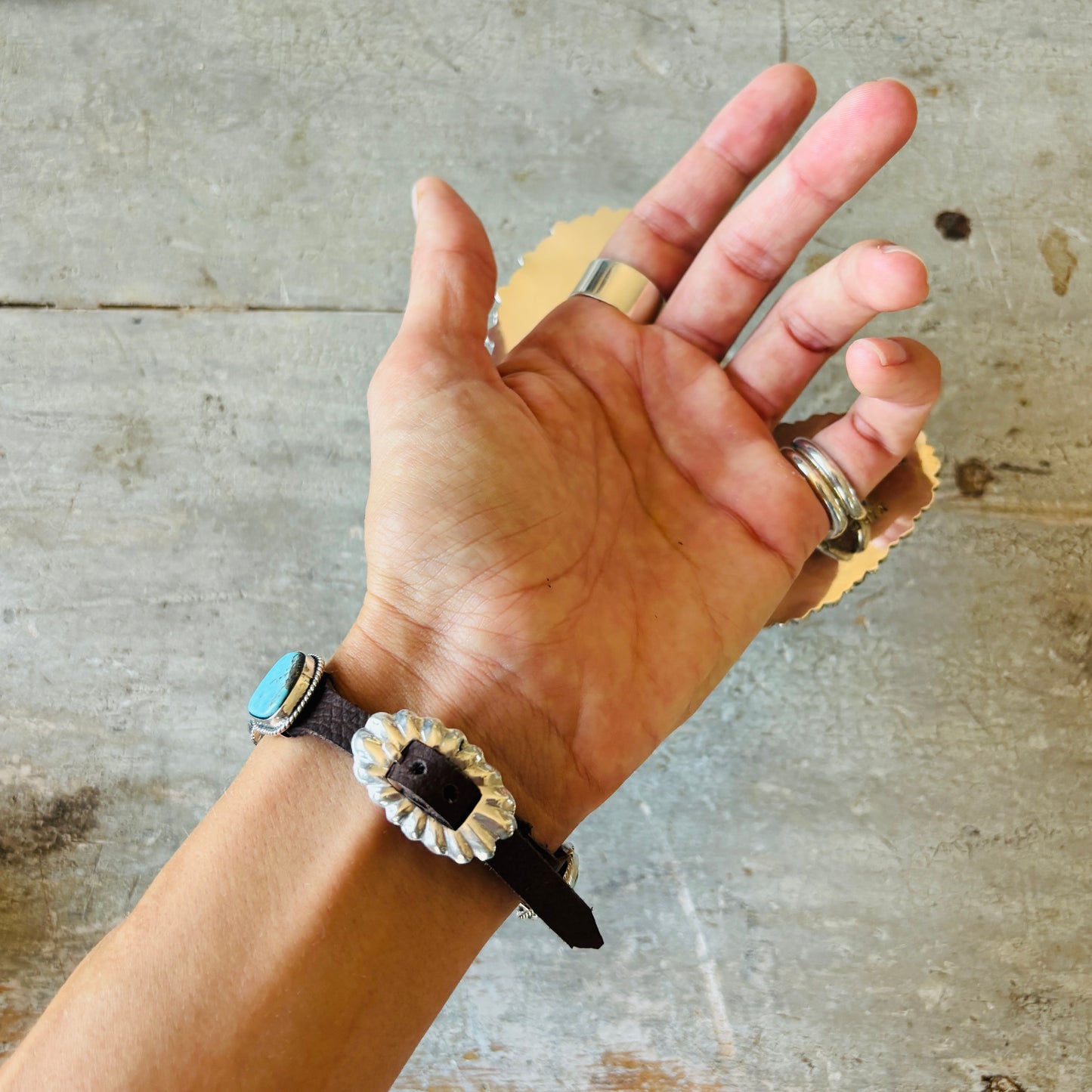 New Navajo Dan Morgan Sterling Silver & Turquoise Concho Bracelet