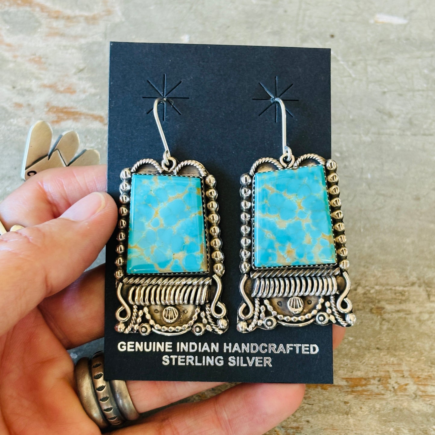 Navajo B. Tom Sterling Silver & Kingman Turquoise Statement Earrings