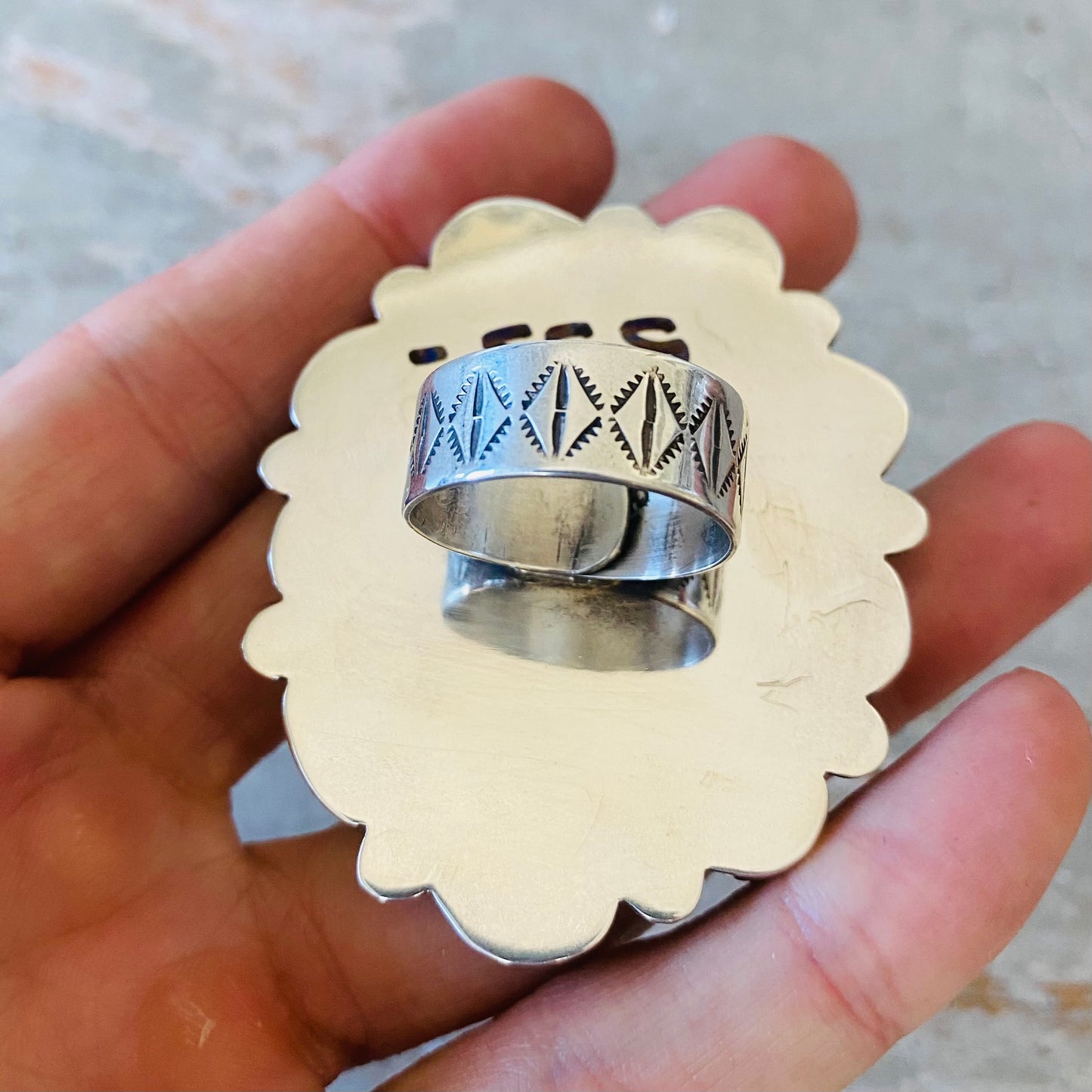 Navajo Lorenzo Jerilyn Chee Sterling Silver & Kingman Turquoise Cluster Ring