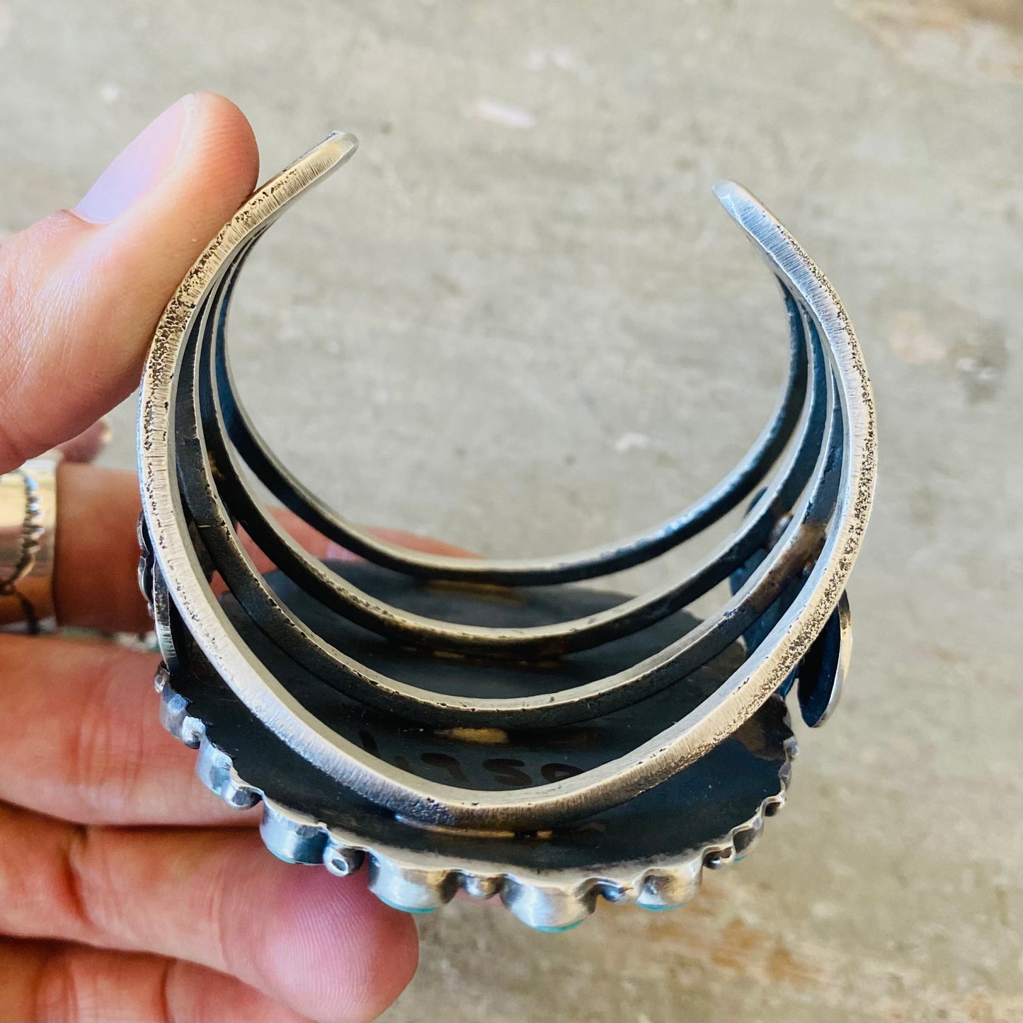 Navajo Kindale Billah Sterling Silver & Kingman Turquoise Cluster Floral Statement Cuff