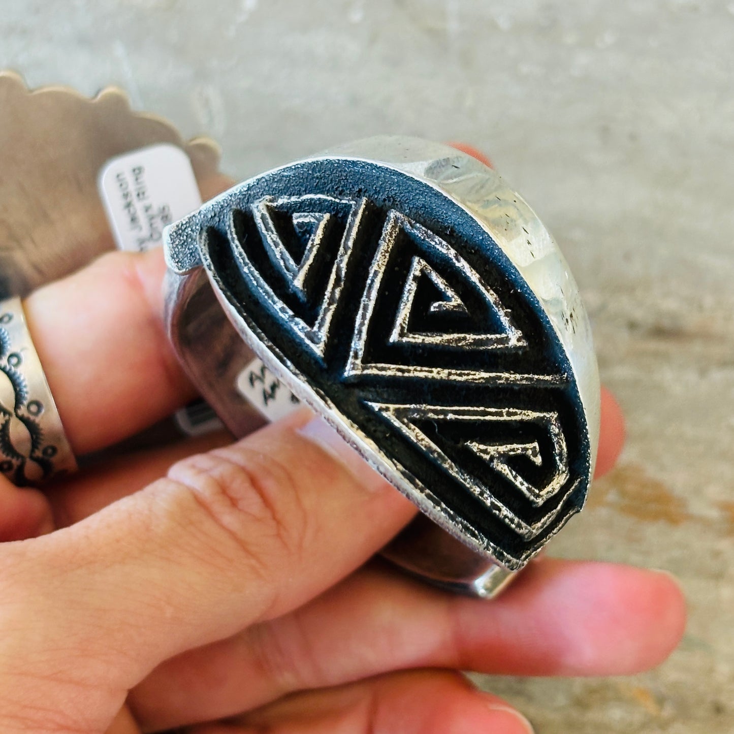 Navajo Aaron Anderson Tufa Cast Geometric Cuff