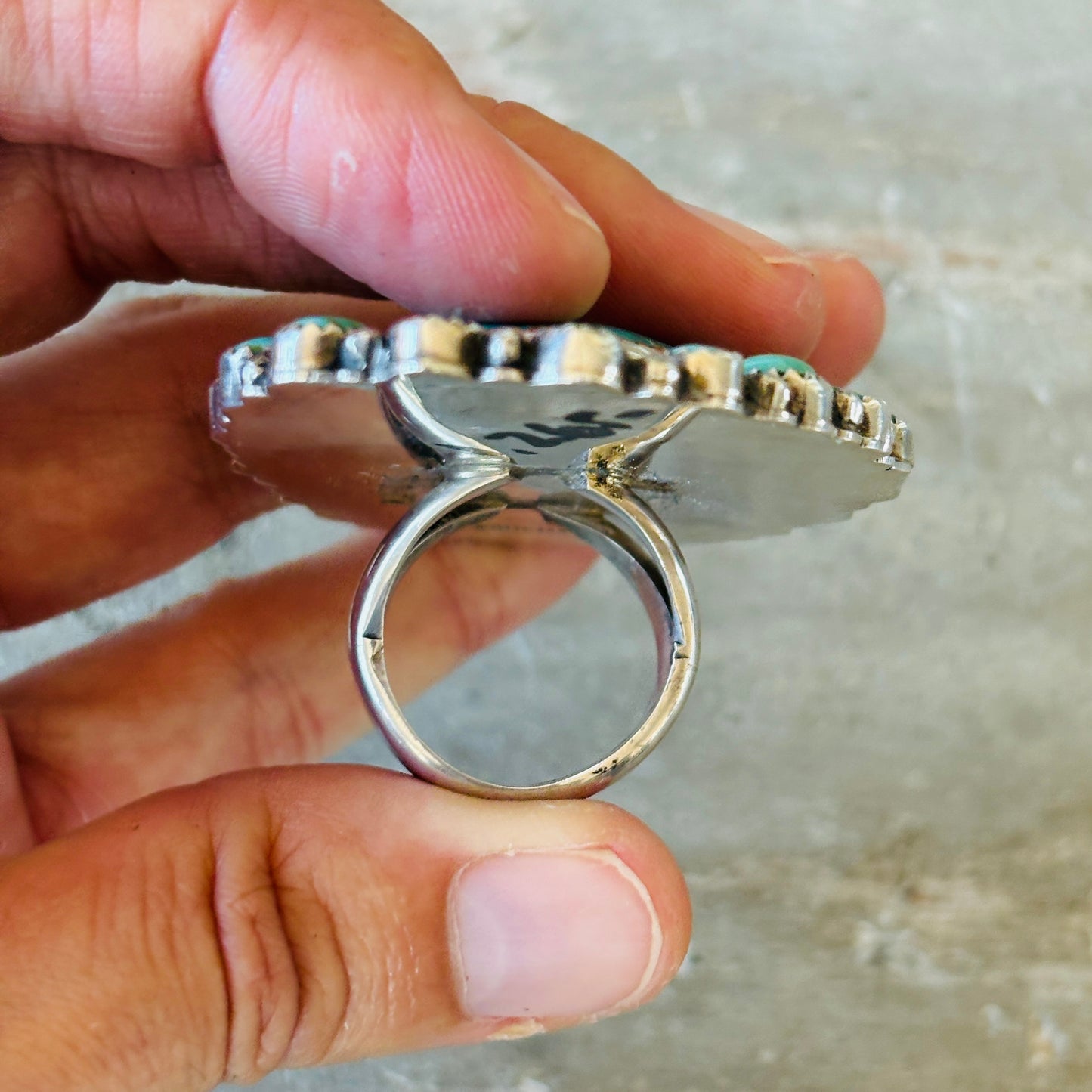 Navajo Marcus Chavez Sterling Silver & Multi Turquoise Cluster Ring