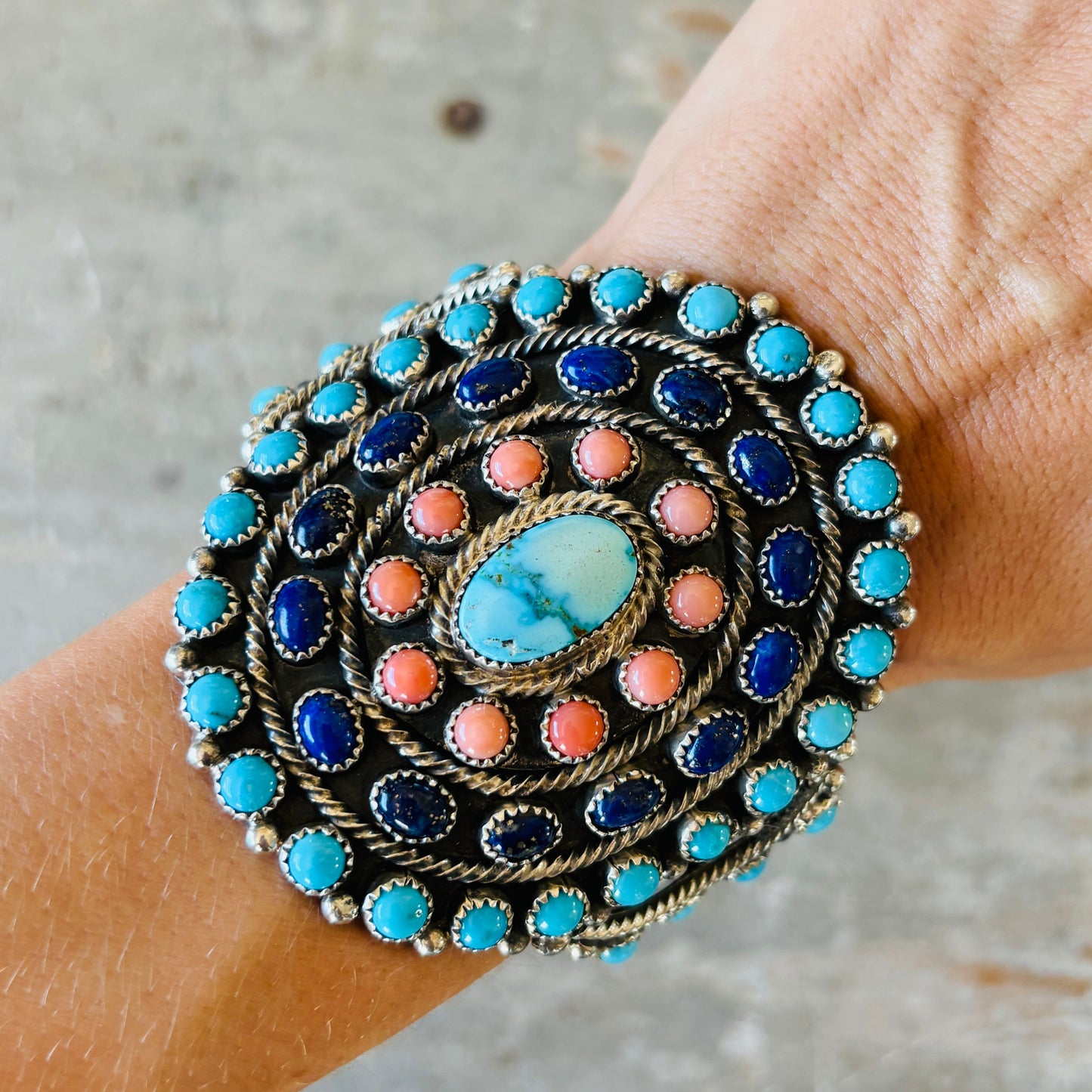 Navajo Lily Kee Sterling Silver Multi Stone Cluster Cuff
